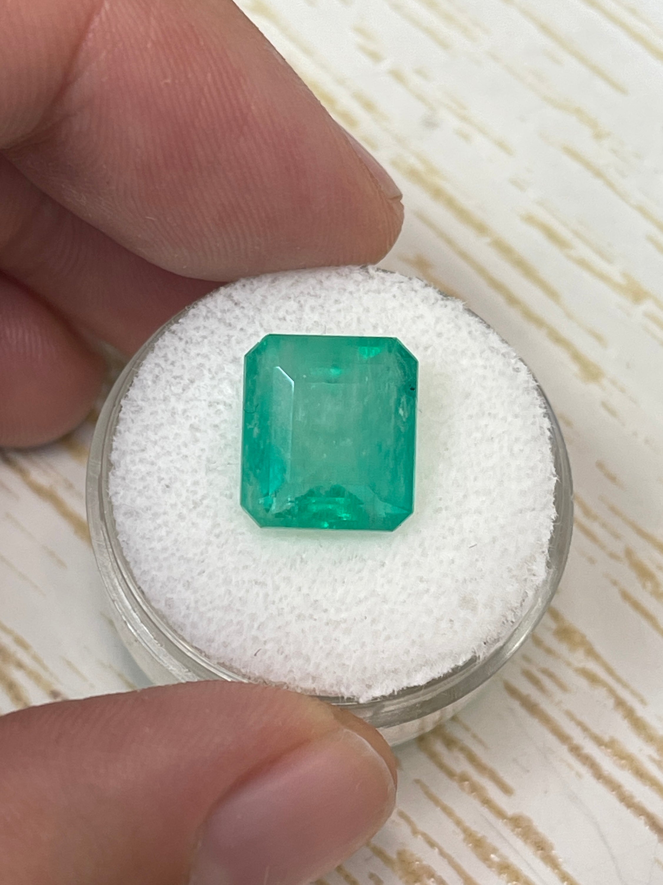 6.13 Carat 11.5x10.3mm Earthy Pastel Green Natural Loose Colombian Emerald Gemstone - Emerald Cut for Jewelry Making, Engagement Rings & Collector's Items