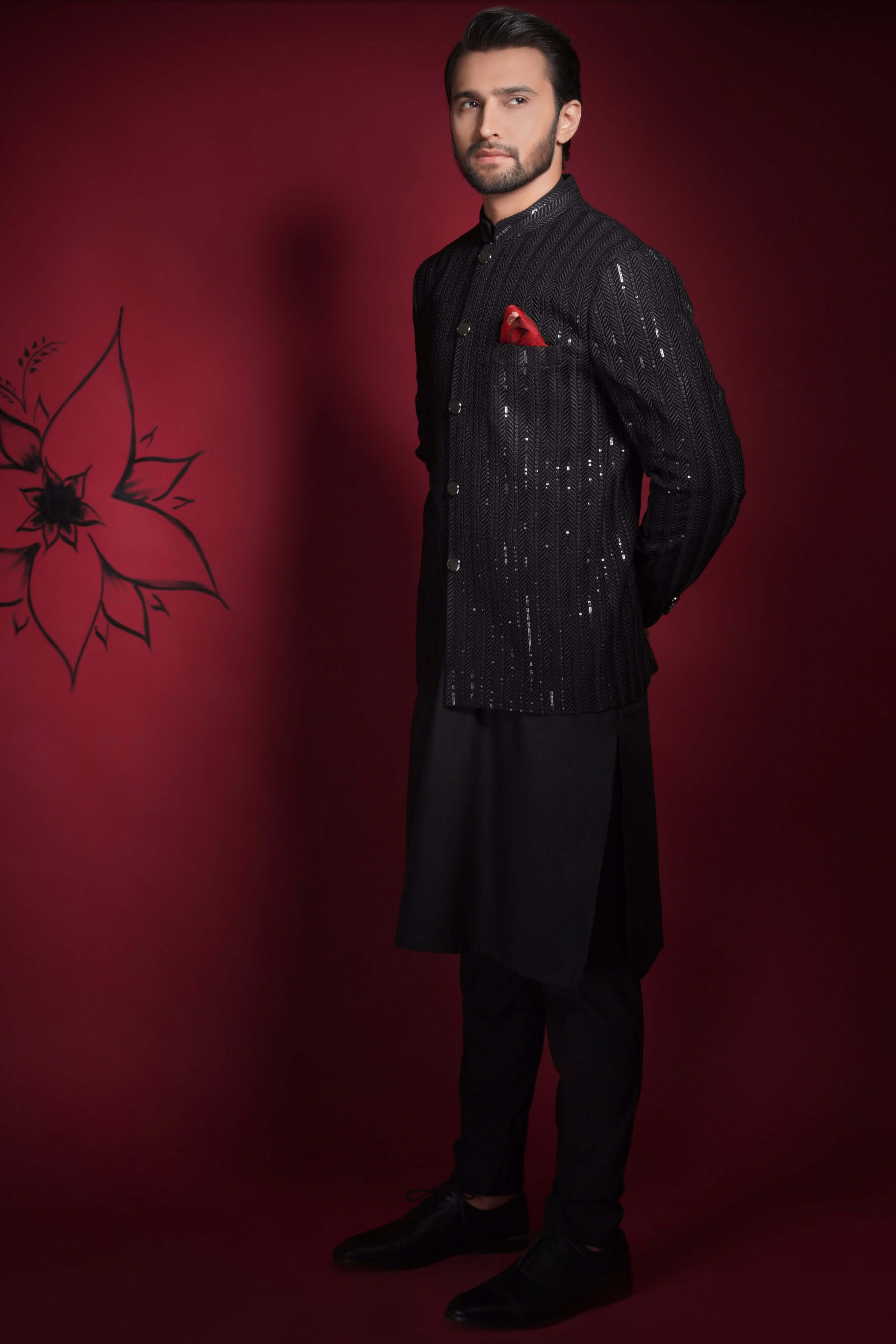 Black Maharaja Prince Jacket Set for Men - Royal Indian Costume for Halloween, Cosplay & Theme Parties