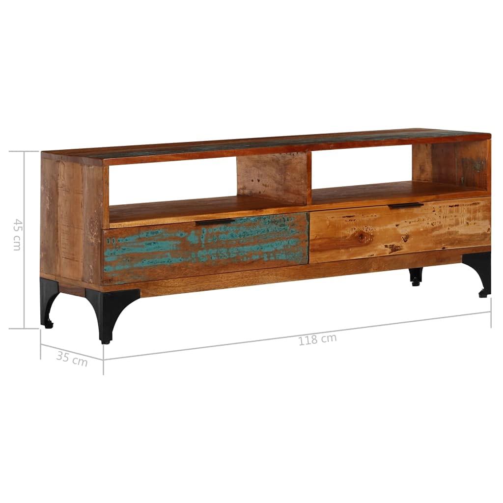 Vintage Reclaimed Wood TV Stand with 2 Drawers & 2 Compartments - 46.5
