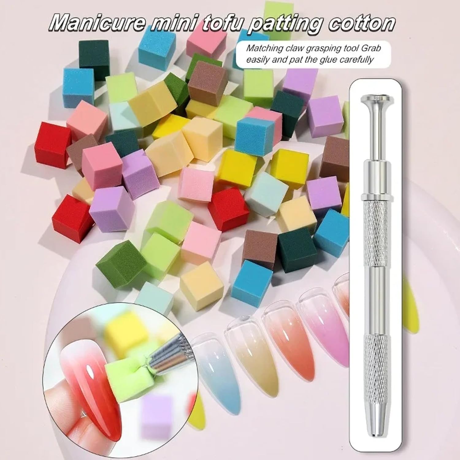 50 Pcs Soft Nail Sponges with 4 Claws Metal Grabber - Ombre Nail Art Sponge for Manicure & Nail Design | Perfect for DIY Nail Art, Salon Professionals & Home Use