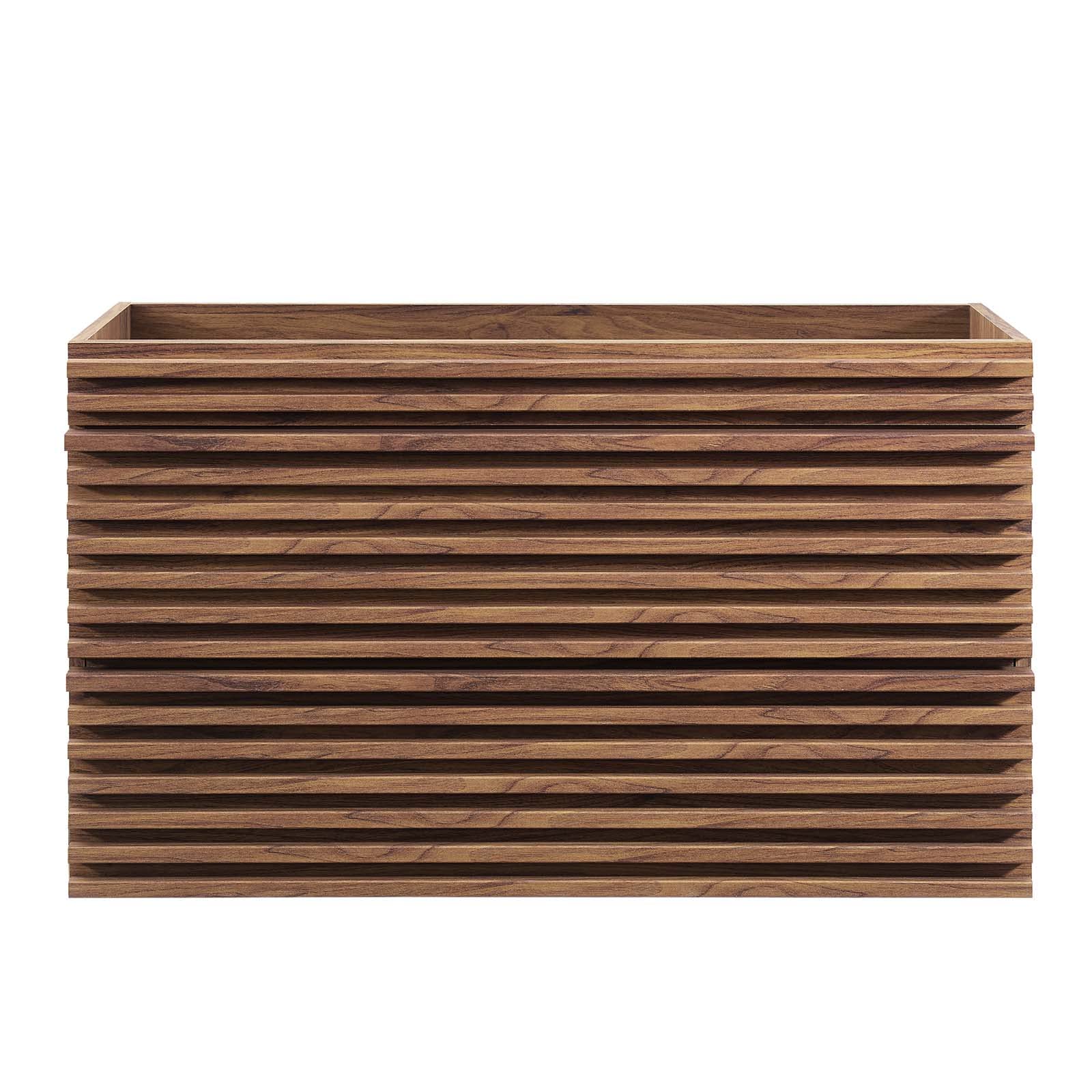 Modway Render 36 Inch Walnut Wall-Mounted Bathroom Vanity Cabinet with Mirror - No Sink Included | Modern Space-Saving Storage for Small Bathrooms & Powder Rooms