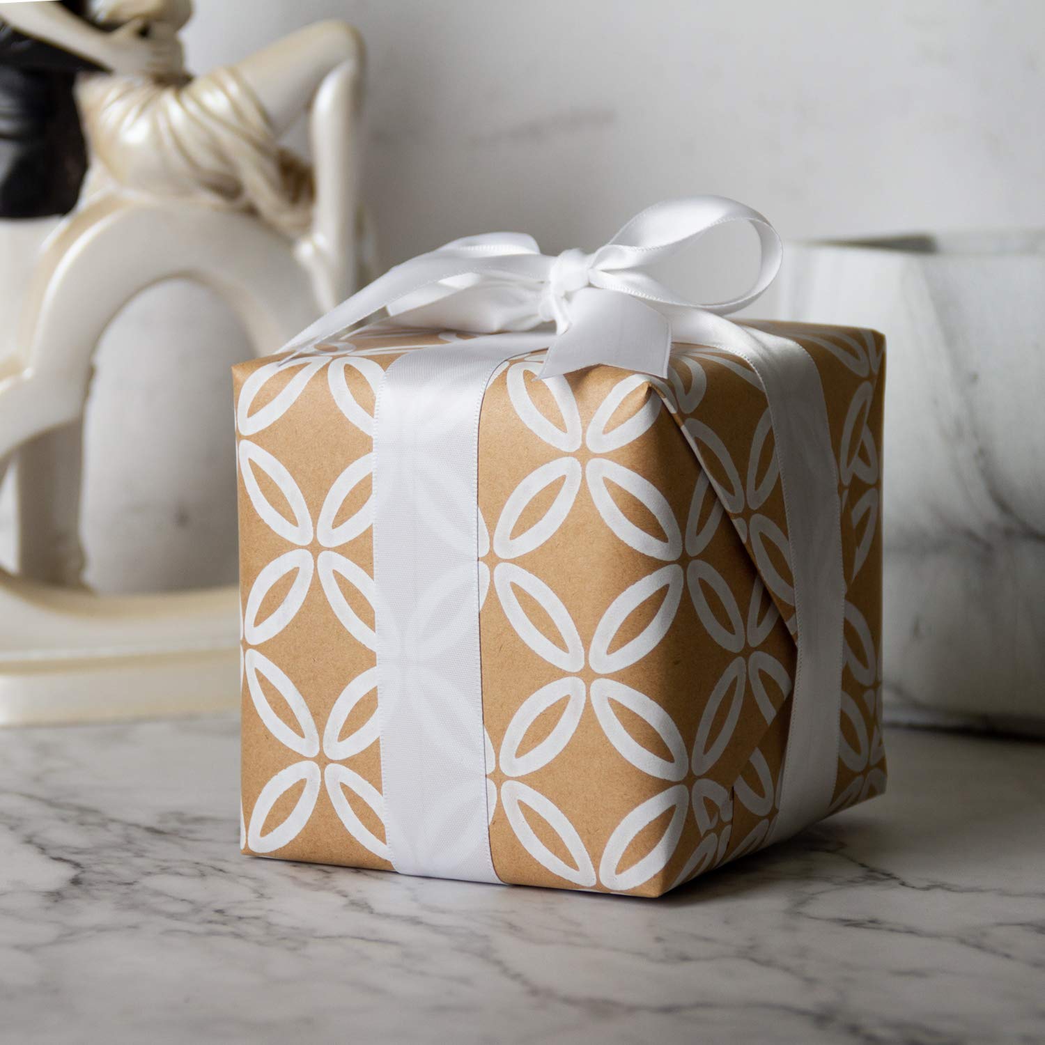 Premium Kraft Wrapping Paper Roll - 6 Rolls Blue & White Patterns for Christmas, Hanukkah, Birthday Gifts - 30