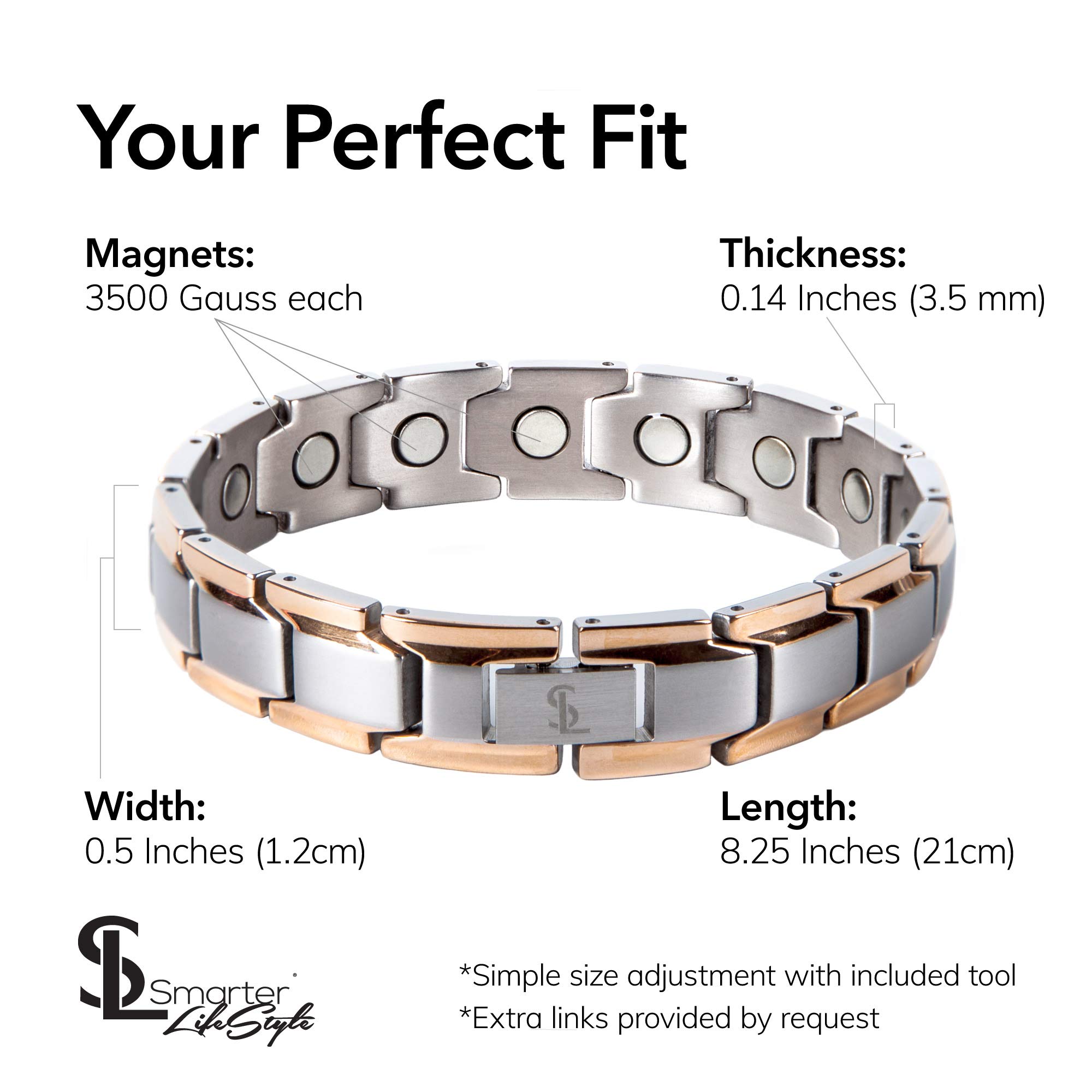 Elegant Titanium Magnetic Bracelet for Men & Women - Adjustable Sizing with Tool (Silver & Rose Gold) | Perfect Fit for Daily Wear, Work & Special Occasions