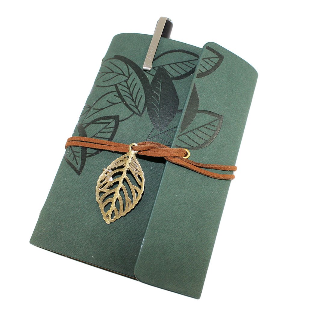 Vintage Retro Leather Journal Notebook with Blank Loose-Leaf Pages & Free Gel Pen - Army Green - Perfect for Travel, Writing, Sketching & Gift Giving