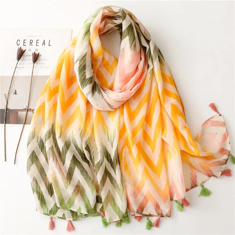 2023 Fashion Paisley Abstract Floral Tassel Viscose Shawl Scarf - Women's Lightweight Pashmina Wrap Stole & Muslim Hijab (180x90cm) - Perfect for Daily Wear, Office, Parties & Prayer