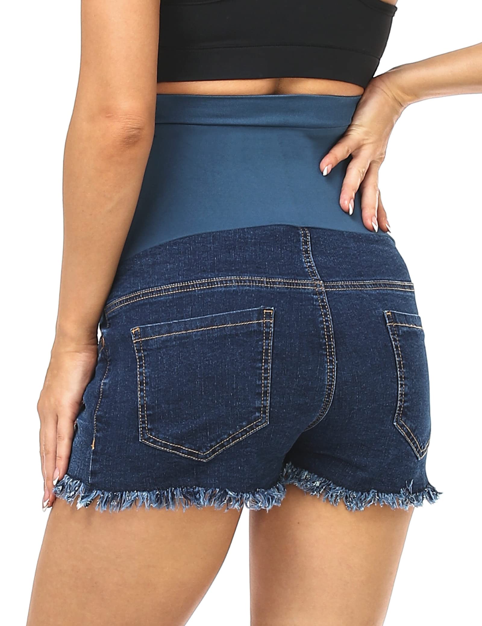 HOFISH Women's Maternity Jeans Shorts - Over The Belly Stretchy Denim Shorts for Pregnancy - Comfortable Casual & Workout Maternity Shorts - Perfect for Summer, Travel, and Everyday Wear