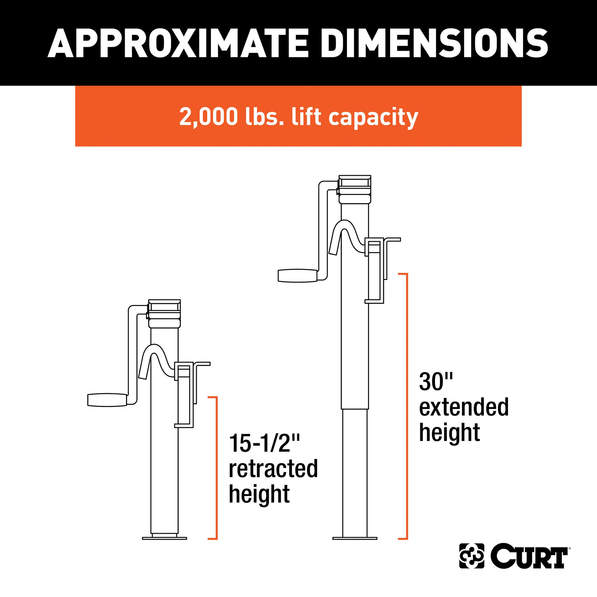 CURT 28306 Weld-On Bracket-Style Swivel Trailer Jack - 2000 lbs Capacity, 14.5 Inches Vertical Travel - Heavy Duty Trailer Stabilizer for Boats, RVs & Utility Trailers