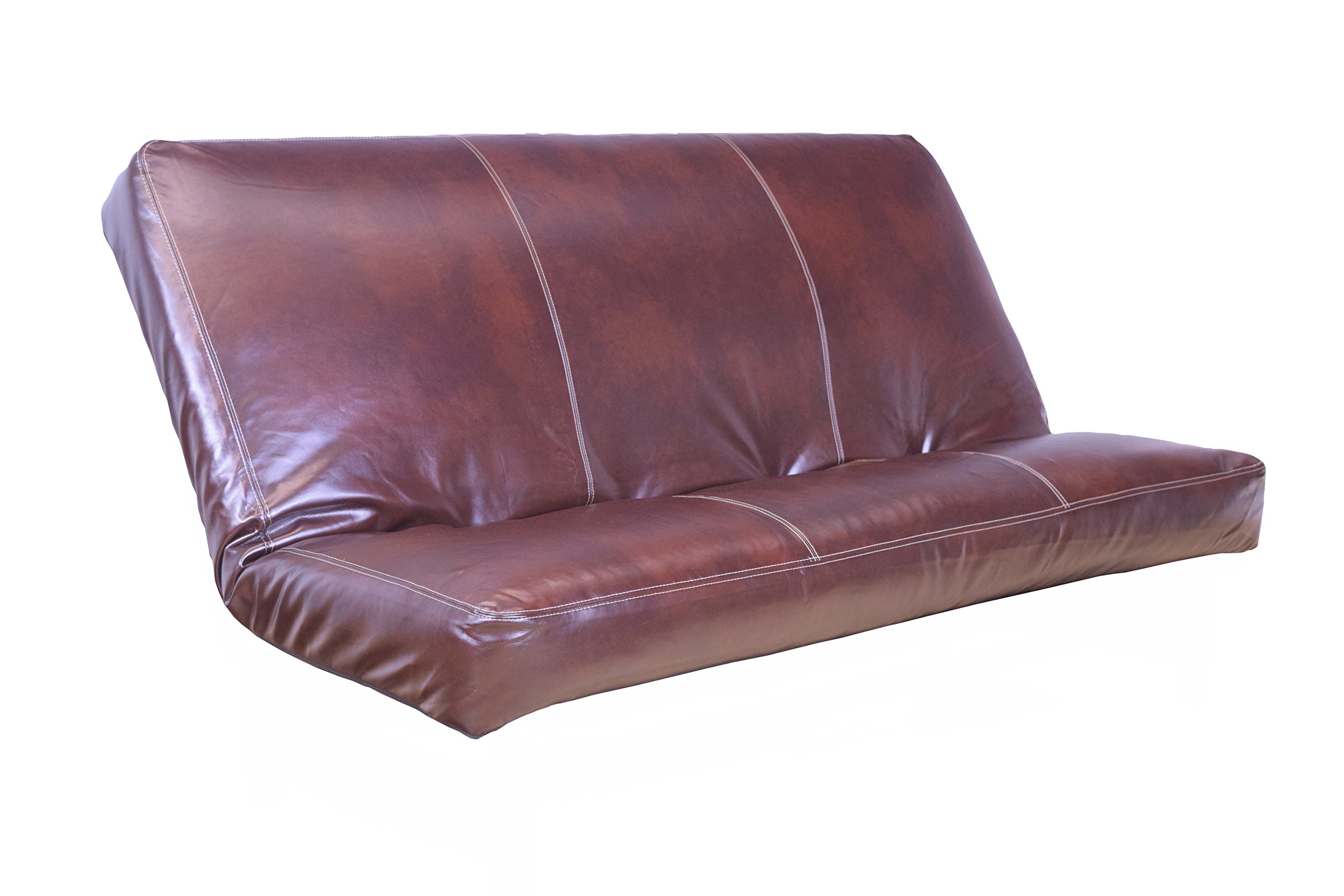 Premium Full Size Chestnut Bonded Leather Futon Cover - Fits 6-8 Inch Mattresses (Cappuccino) | Durable & Stylish Sofa Bed Protector for Living Rooms, Guest Rooms & Dorms
