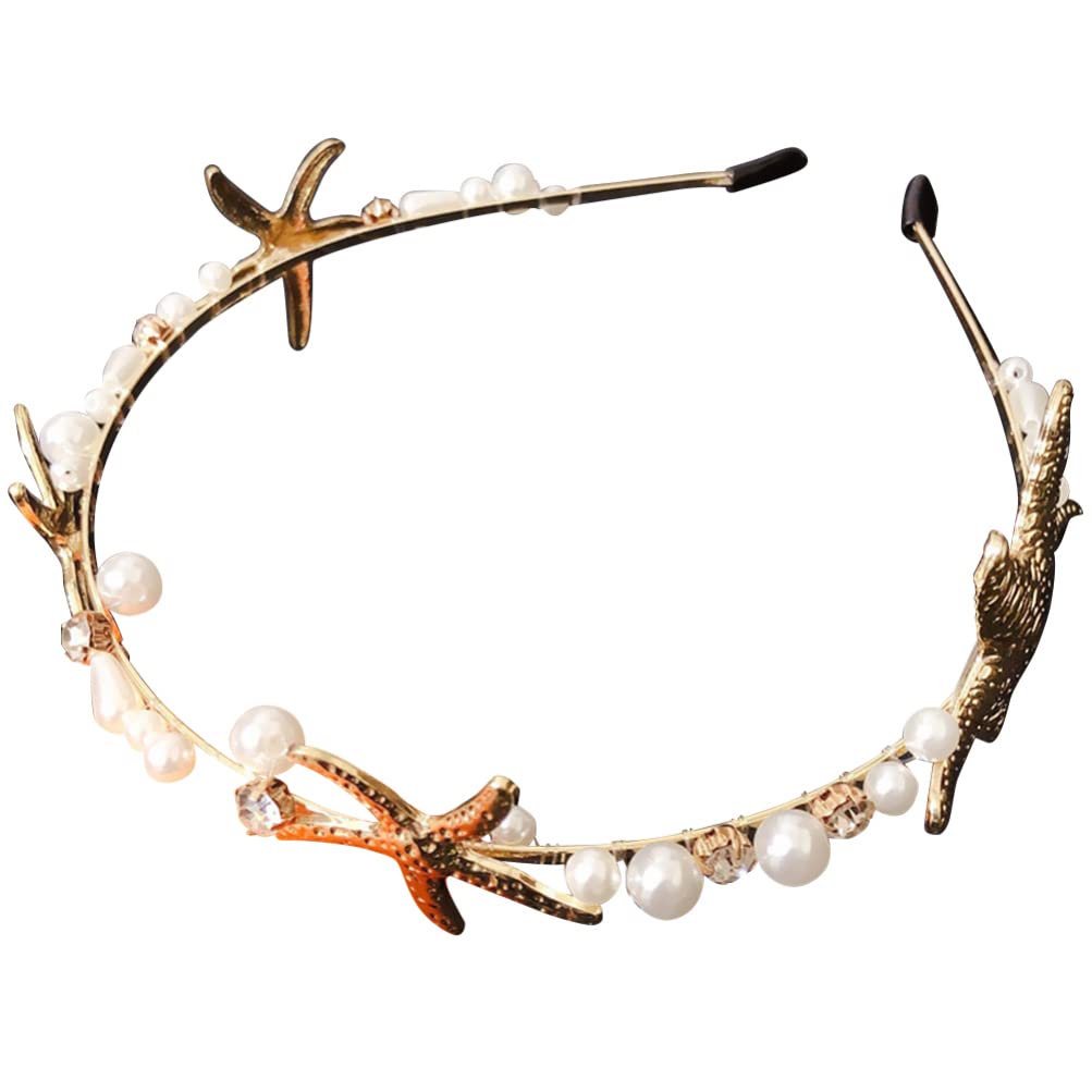Lurrose Mermaid Headband with Pearls - Elegant Bridal Hair Accessories for Women, Wedding, Party & Vacation - Perfect for Beach Weddings, Bachelorette Parties & Photo Shoots