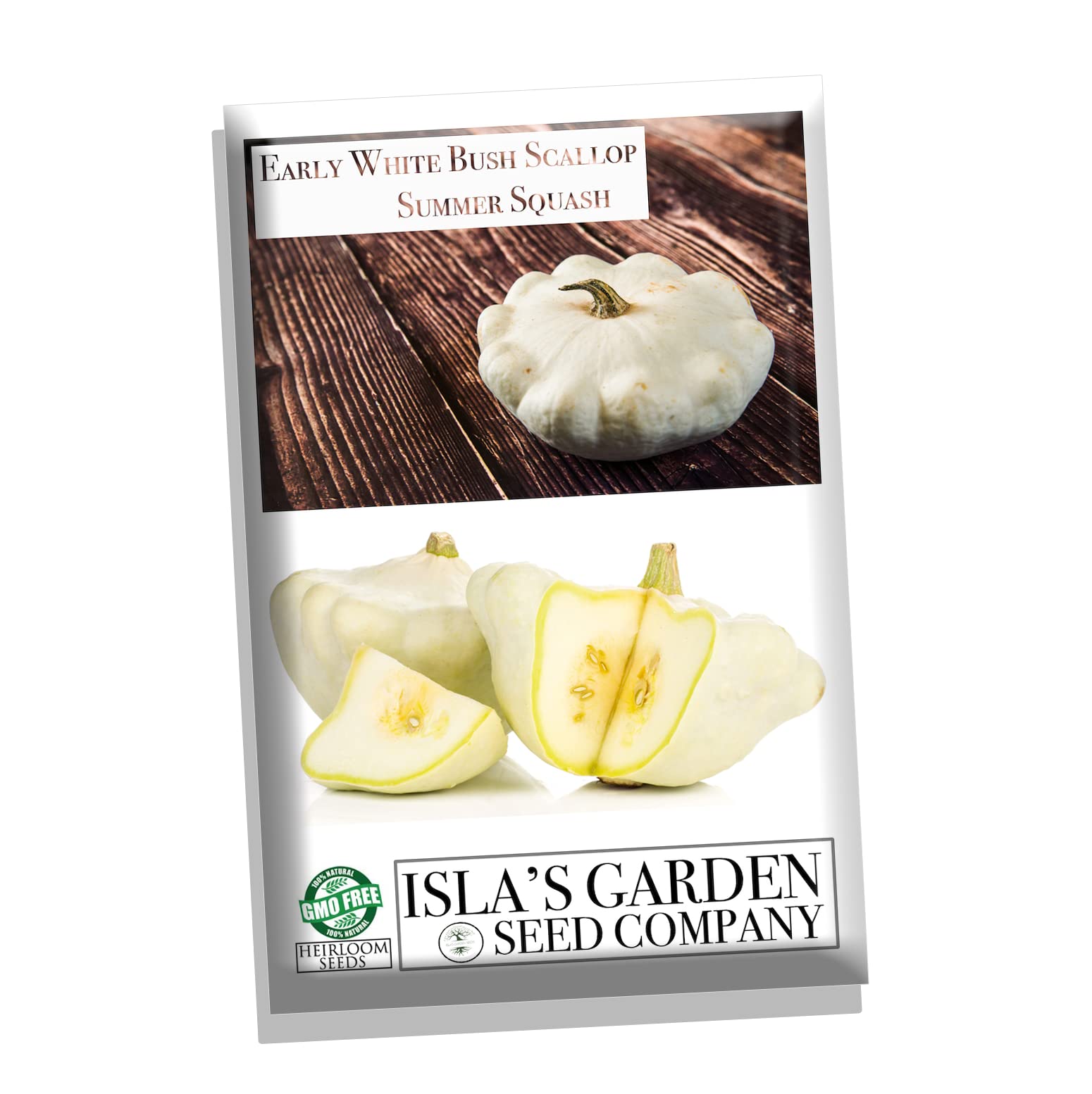 Organic White Bush Scallop Summer Squash Seeds for Planting - 30+ Heirloom Patty Pan Squash Seeds, Non-GMO, Cucurbita Pepo | Perfect for Home Gardens, Container Gardening & Fresh Cooking | Isla's Garden Seeds