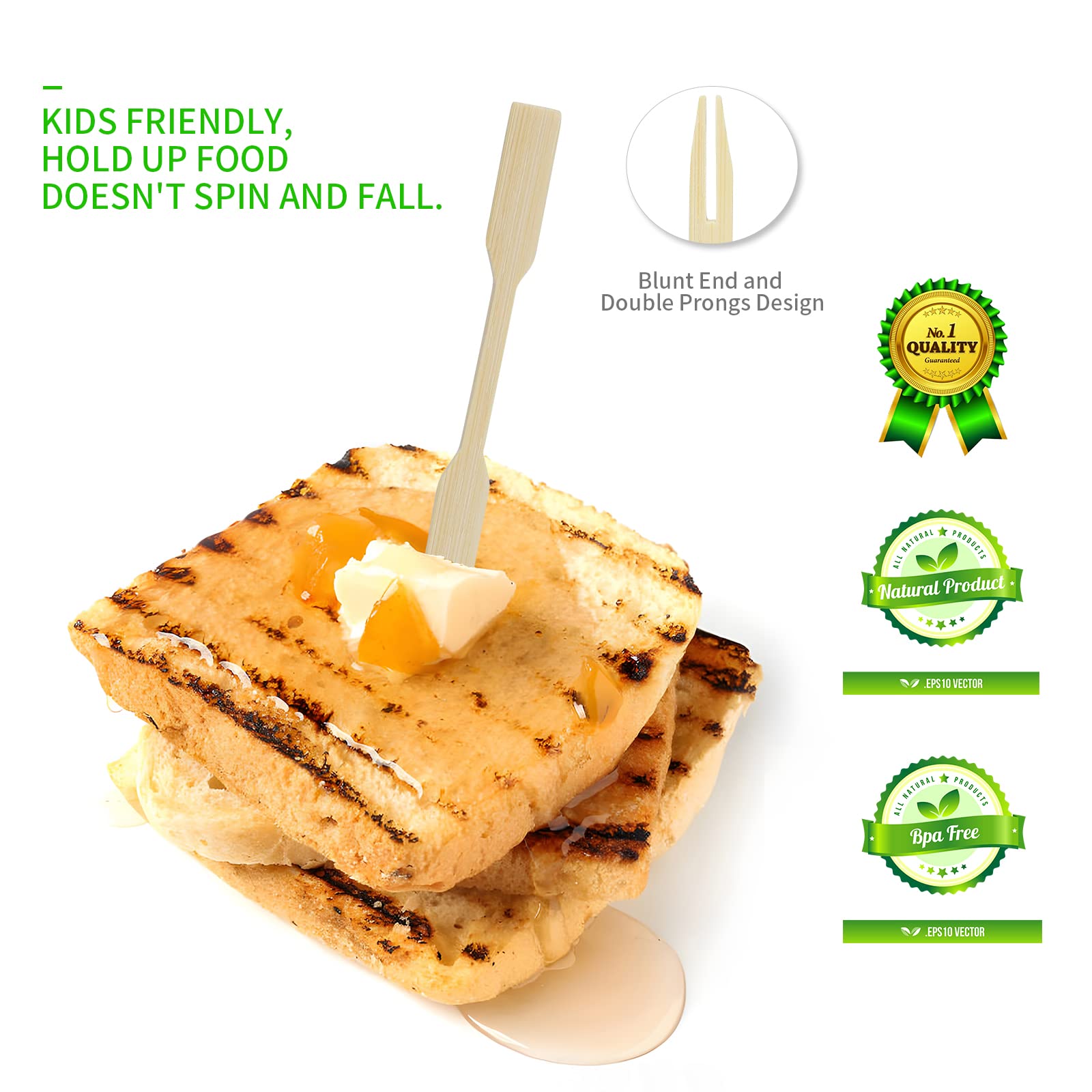 Mini Bamboo Forks 3.5 Inches - Eco-Friendly Disposable Wooden Appetizer Forks for Desserts, Cocktails, Charcuterie Boards | 110 PCS Small Double-Prong Toothpicks for Parties, Picnics & Catering Events