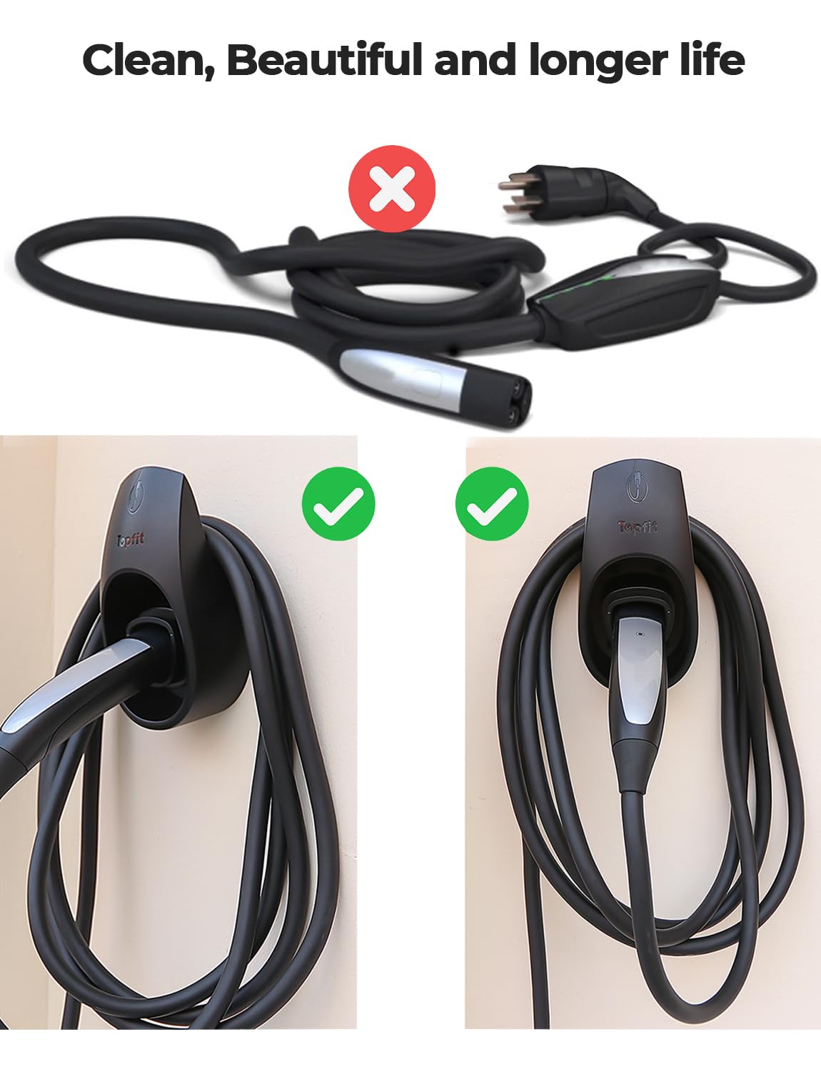 Tesla Charger Holder & Cable Organizer with Wall Mount Bracket - Compatible with Model 3/Y/S/X - Durable Charging Accessory for Home & Garage Use