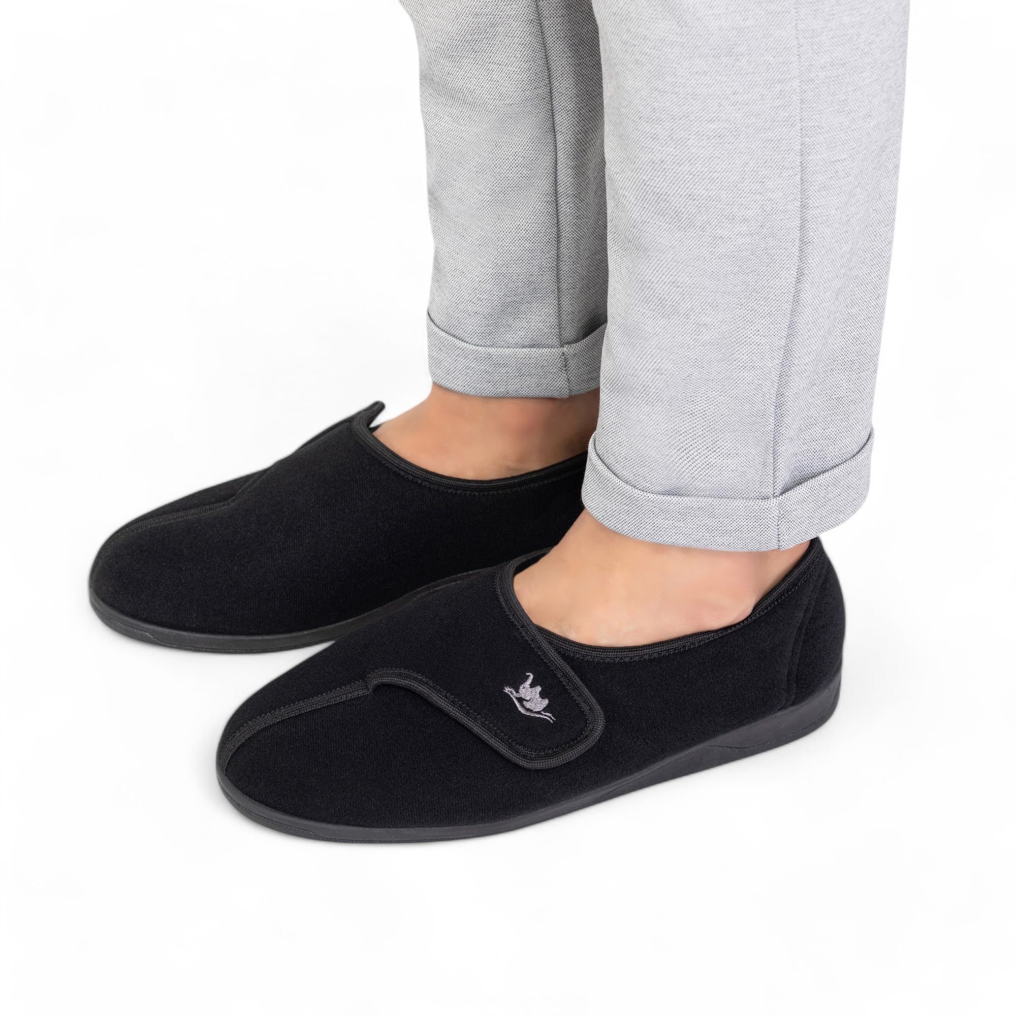 Men's Wide & Extra-Wide Memory Foam Slippers - 80D Plush Fleece Lining for Arthritis & Edema Relief, Adjustable Closure, Anti-Slip Sole - Machine Washable Indoor/Outdoor House Shoes for Winter Comfort & Home Relaxation
