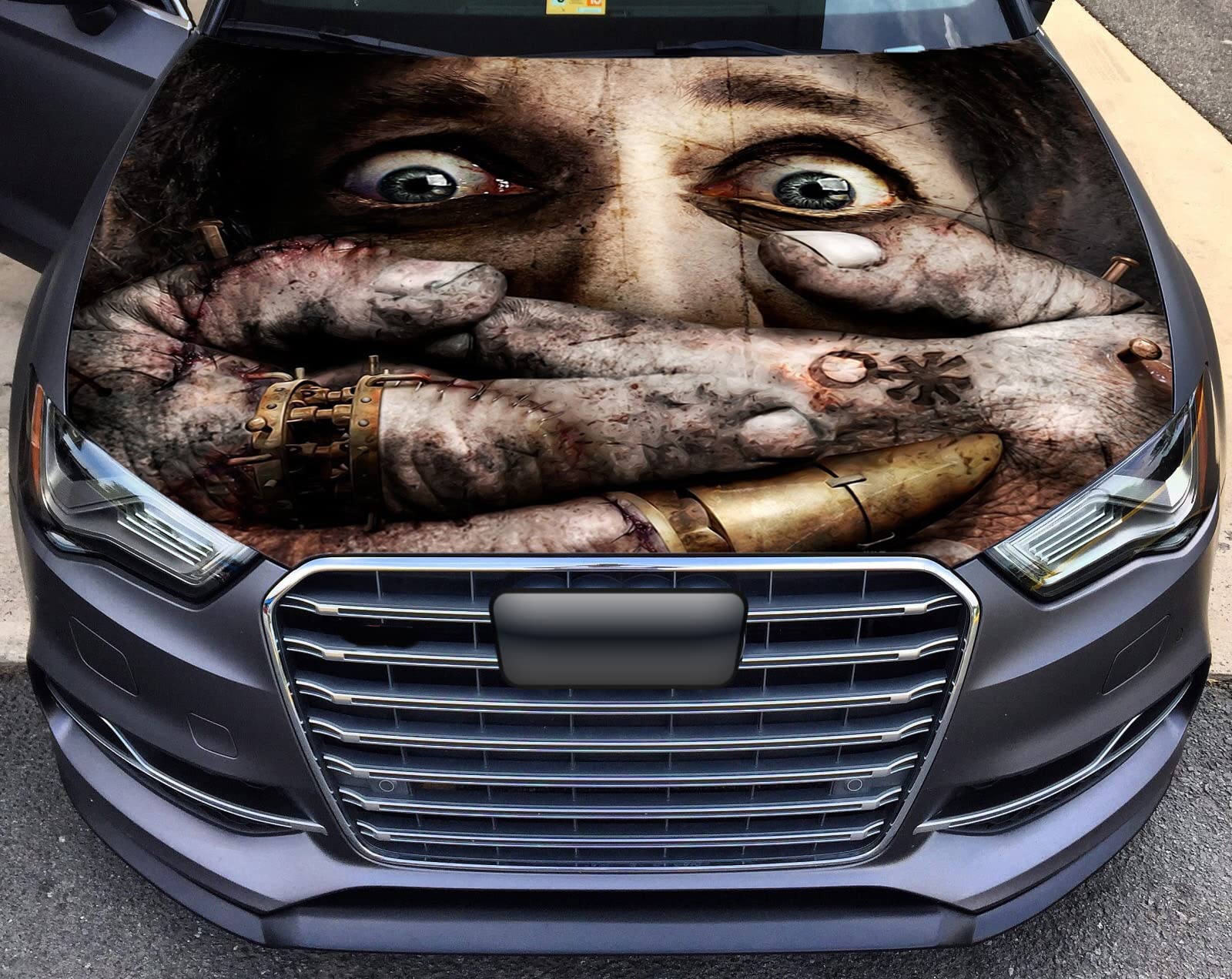 Premium Vinyl Car Hood Decal - Full Color Frankenstein Horror Hands Graphic Sticker 54