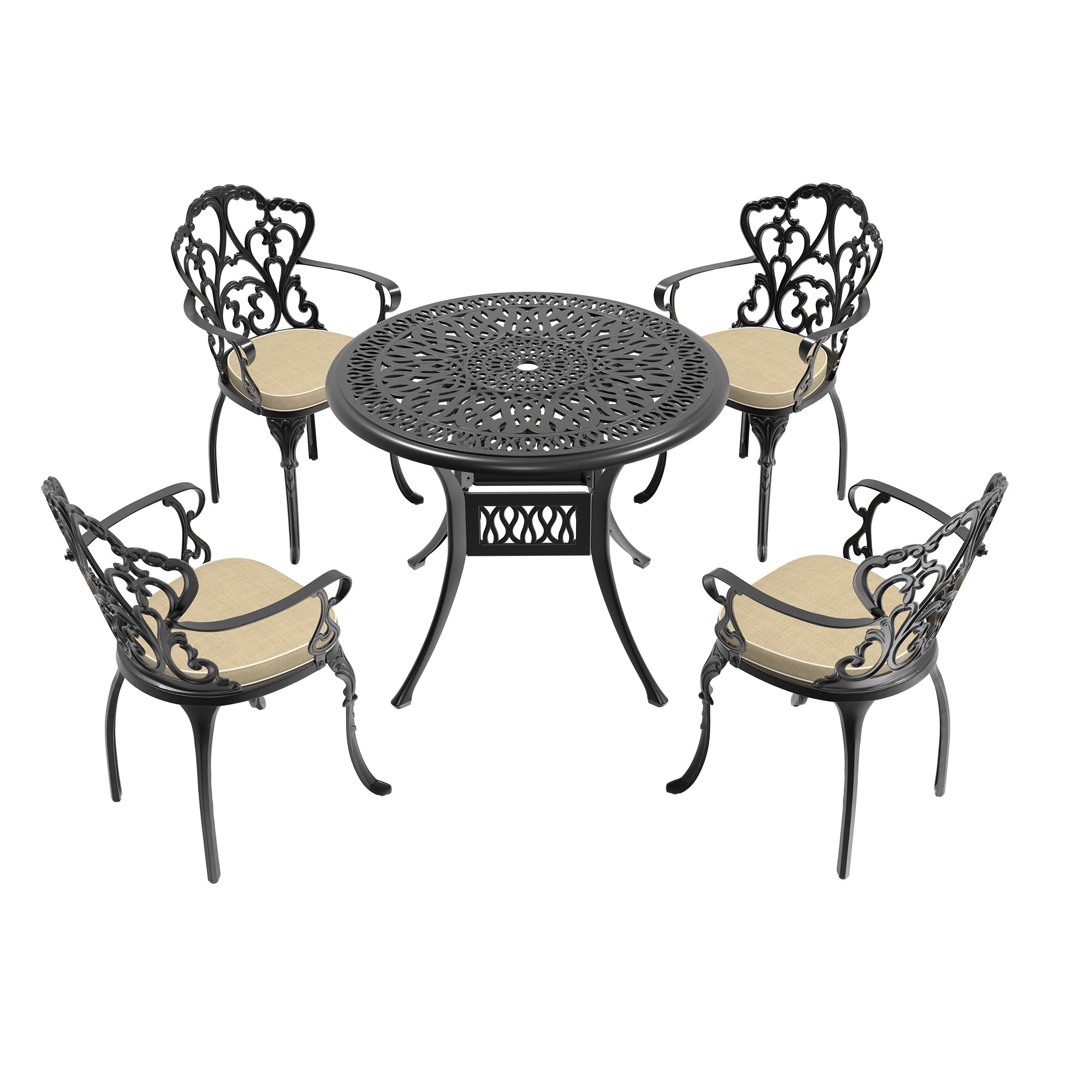5-Piece Cast Aluminum Patio Furniture Set with Cushions (Random Colors) - Durable Outdoor Seating for Garden, Poolside & Backyard Relaxation