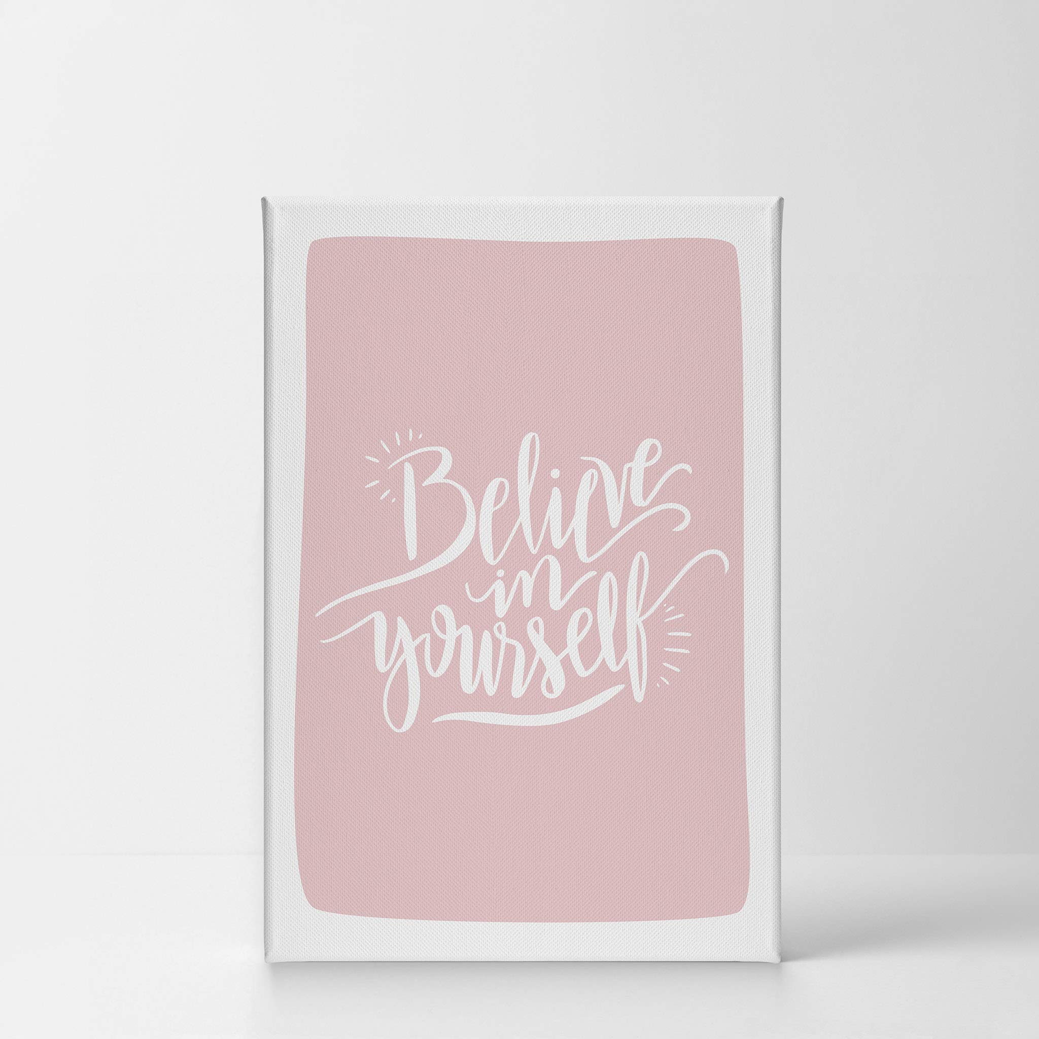 Believe in Yourself Inspirational Wall Art - Pink Lettering Canvas Print for Kids Room, Nursery & Baby Room Decor - Ready to Hang 36x24 - Made in USA | Motivational Gift for Children's Bedroom, Playroom & Classroom