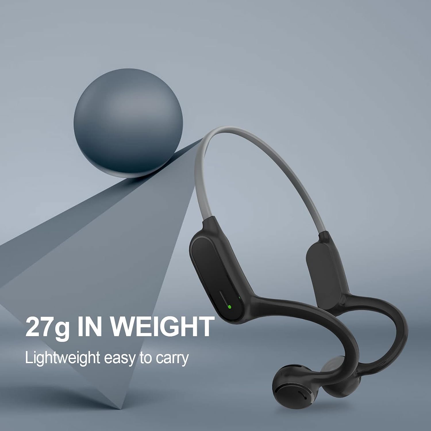 Bluetooth Bone Conduction Headphones with Noise-Canceling MIC, IPX7 Waterproof Wireless Open-Ear Headphones for Running, Cycling, Workout - 10H Playtime, Lightweight Comfortable Sport Headset (Grey) | Perfect for Outdoor Activities, Gym Training & Daily Commute