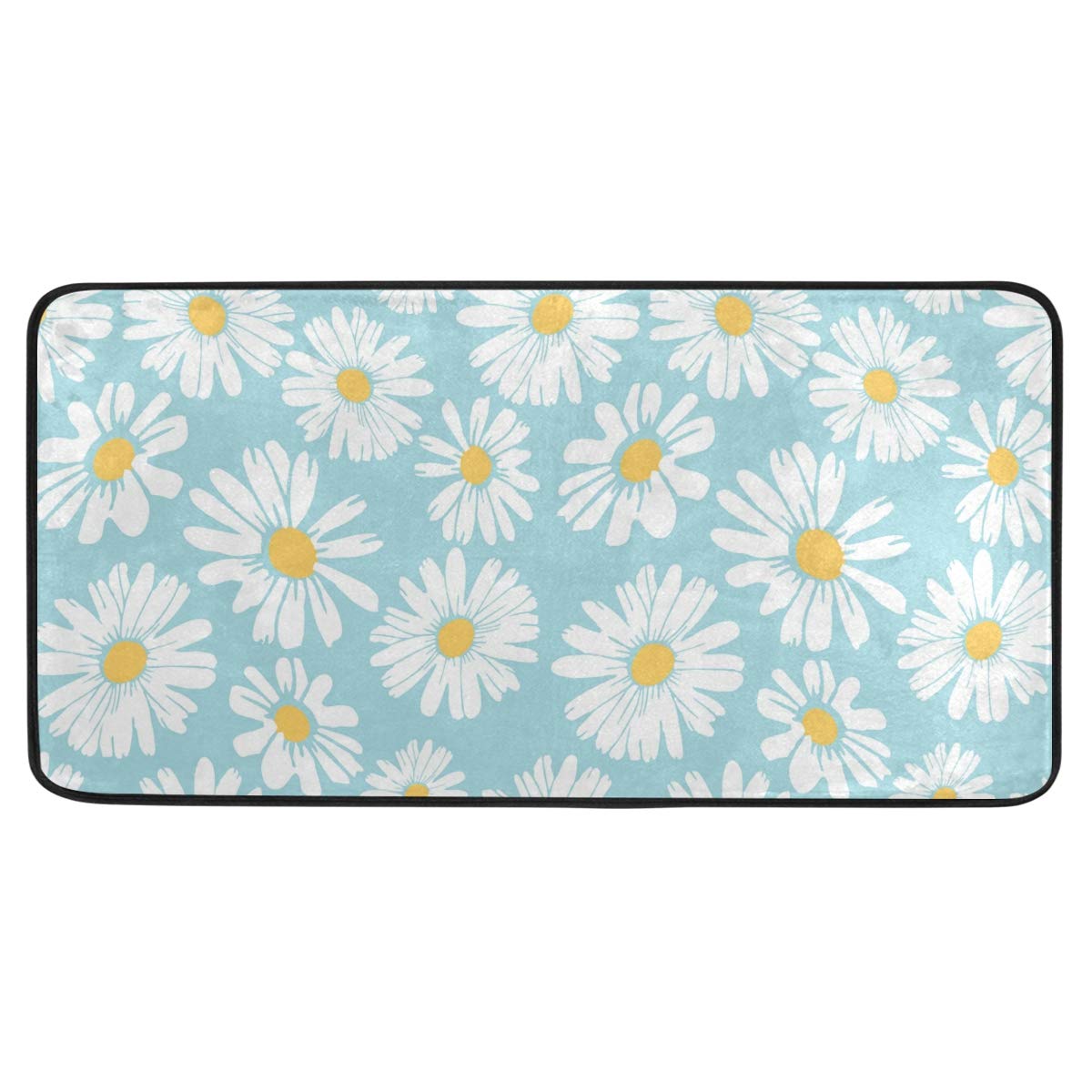 Susiyo Watercolor Daisy Flower Anti-Fatigue Kitchen Mat - Non-Slip, Oil Stain Resistant, Easy to Clean Floor Rug for Kitchen, Bathroom, Indoor & Outdoor Use - Perfect for Standing Comfort While Cooking or as Decorative Doormat