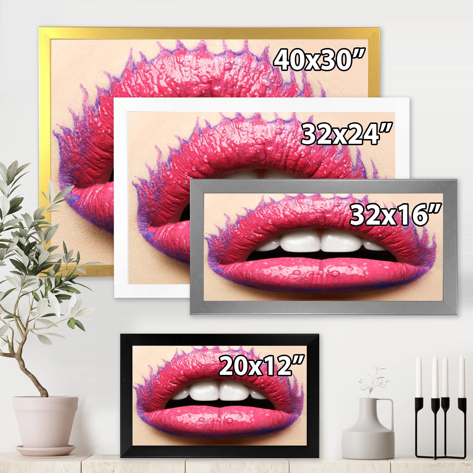 Elegant Pink Lipstick Female Lips Modern Framed Wall Art - Perfect for Living Room Decor, Bedroom Aesthetic & Office Wall Art