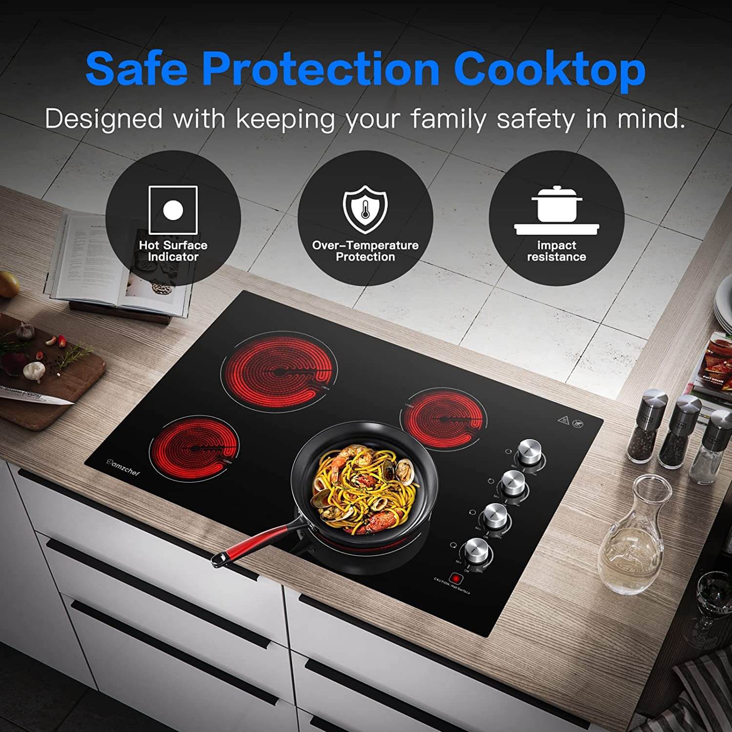 AMZCHEF 30-Inch Built-In Induction Cooktop with 4 Burners & Knob Control - Perfect for Home Kitchens, Restaurants, and Fast Cooking