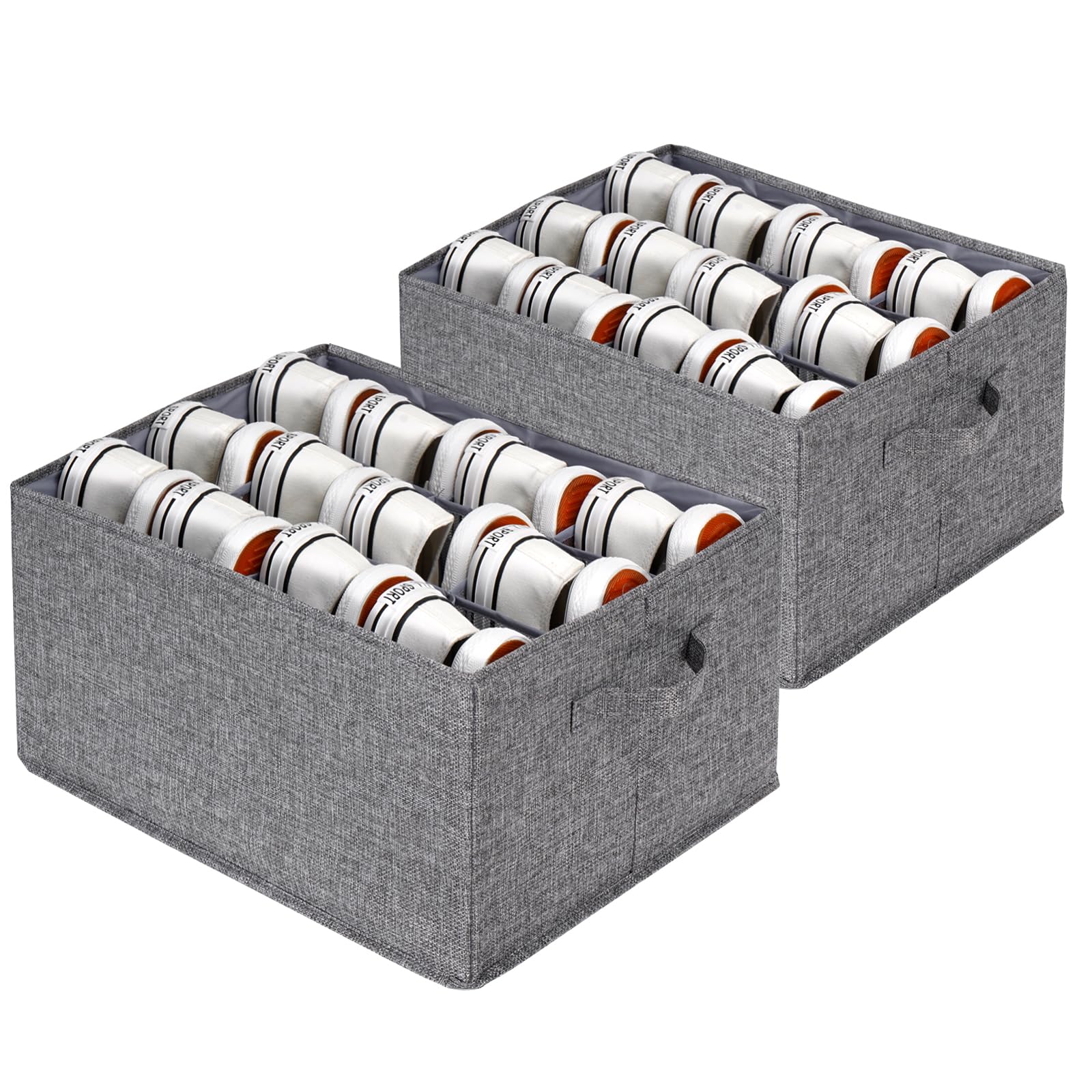 2-Pack Grey Shoe Organizer for Closet - Space Saving Storage Solution for Shoes, Sneakers, High Heels, Pants & Clothes - Holds Up to 24 Pairs - Perfect for Bedroom, Dorm, Entryway & Small Spaces