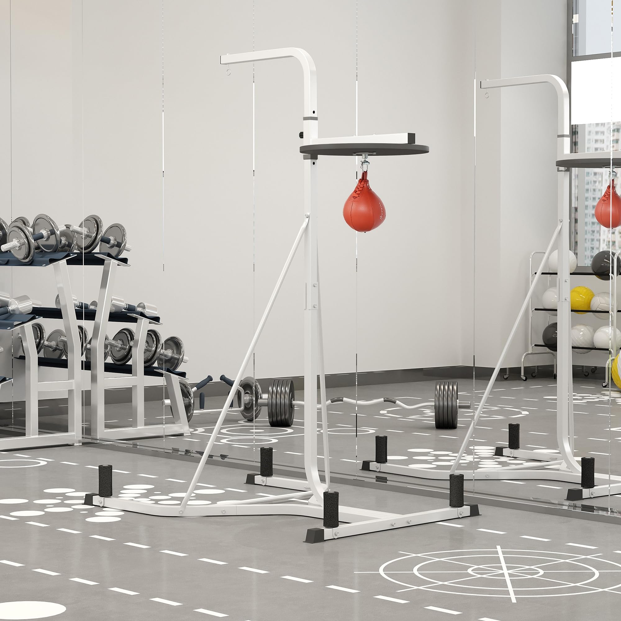 Soozier 2 in 1 Adjustable Height Punching Bag Stand with Weighted Base & Speed Bag - Heavy Duty Freestanding Boxing Stand for Home Gym, MMA Training, Kickboxing & Fitness Workouts