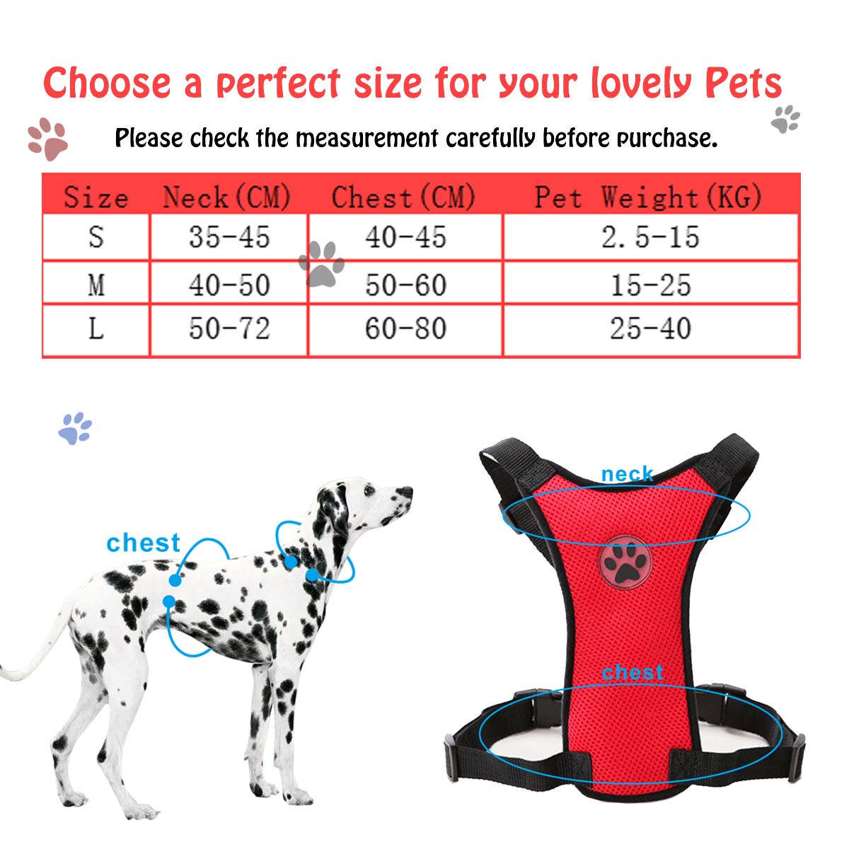 MASO Adjustable Dog Car Safety Vest Harness with Seat Belt Clip - Mesh Pet Travel Strap for Road Trips, Daily Commute & Walks (Large, Red) - Keep Your Pup Secure During Car Rides & Outdoor Adventures