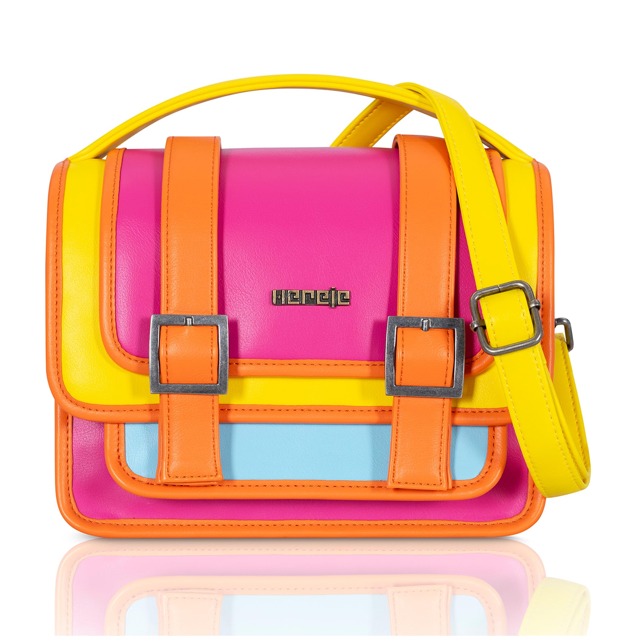 Hereje Women's Leather Shoulder Bag - Chic Top Handle & Crossbody Purse in Retro Colors for Spring Summer 2025 - Hot Pink & Colorful Fashion Accessory - Perfect for Work, Travel & Everyday Use