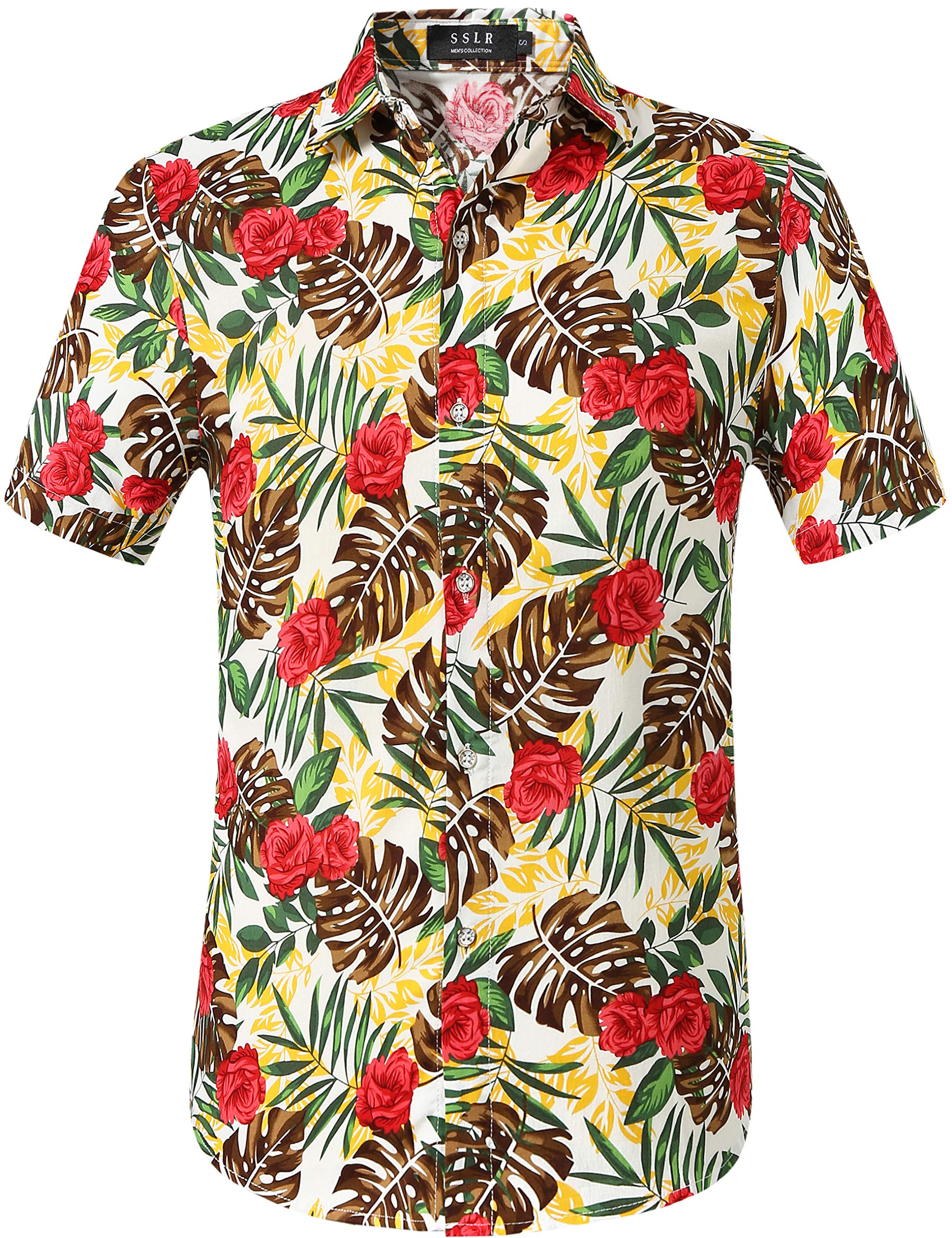 SSLR Men's Casual Short Sleeve Button-Down Hawaiian Shirts - Tropical Print Summer Shirts for Beach, Vacation & Outdoor Activities