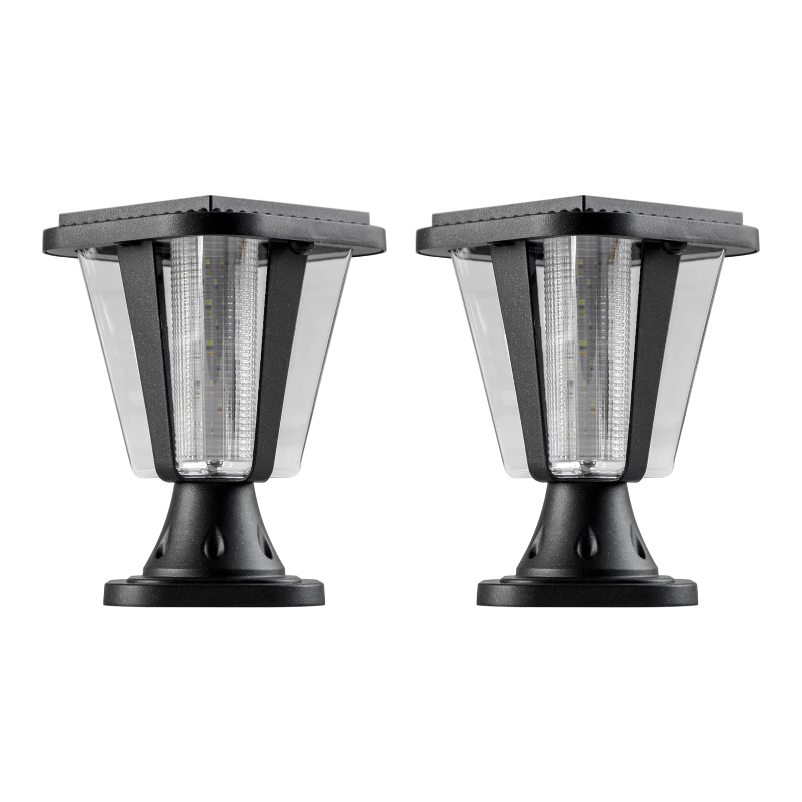 Kendal Metal Solar Post Lights Outdoor - Waterproof Decorative Solar Pillar Lights with Safety Beveled PS Panes, Warm White & Black (2-Pack) - Perfect for Garden, Pathway, and Patio Lighting