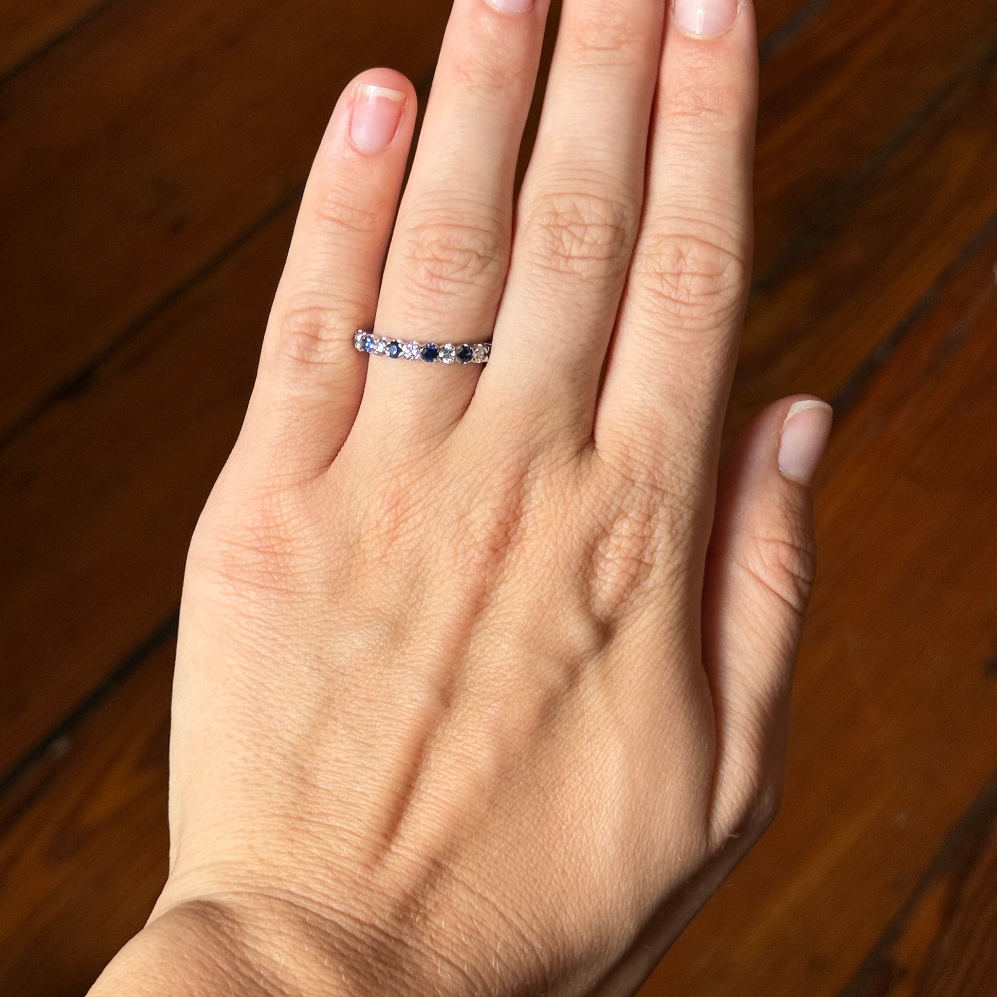 0.55ct Natural Sapphire & 0.39ct Diamond 14K White Gold Half Eternity Band Ring - Perfect for Engagement, Anniversary & Wedding Jewelry Gifts