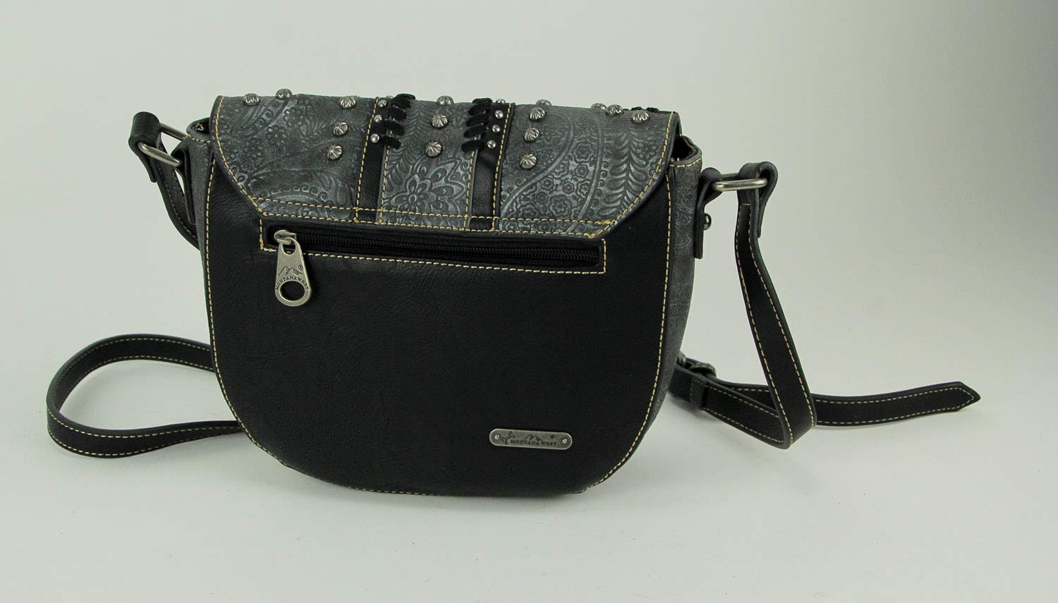Montana West Concho Collection Floral Embossed Crossbody Saddle Bag for Women - Stylish Western Handbag for Casual Outings, Travel & Everyday Use