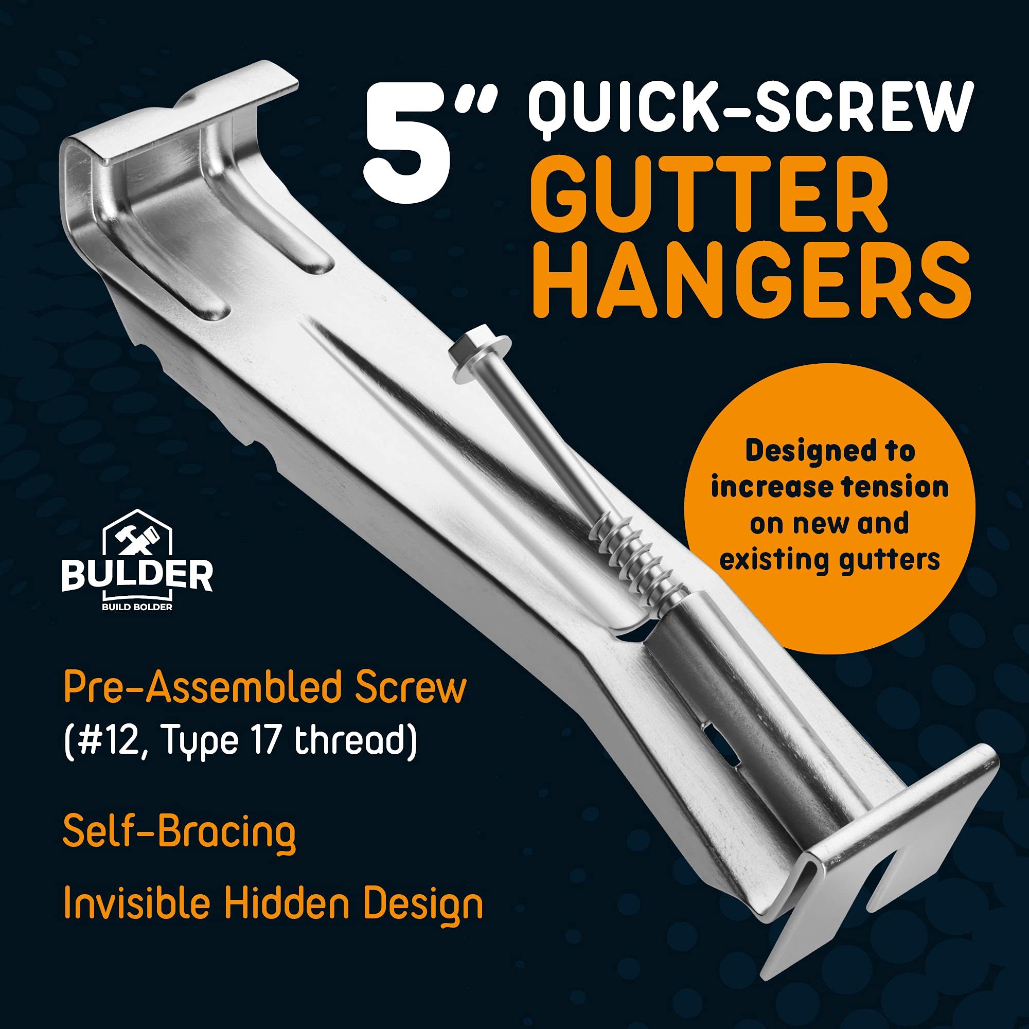 5 Inch Quick Screw Gutter Hangers - 100 Pack with Bonus 6 Inch Drill Bit | Heavy Duty Hidden Bracket Clips with Pre-Assembled Screws | Fix Sagging Rain Gutters for Roof Drainage System | Perfect for Home Roof Repair & Gutter Maintenance