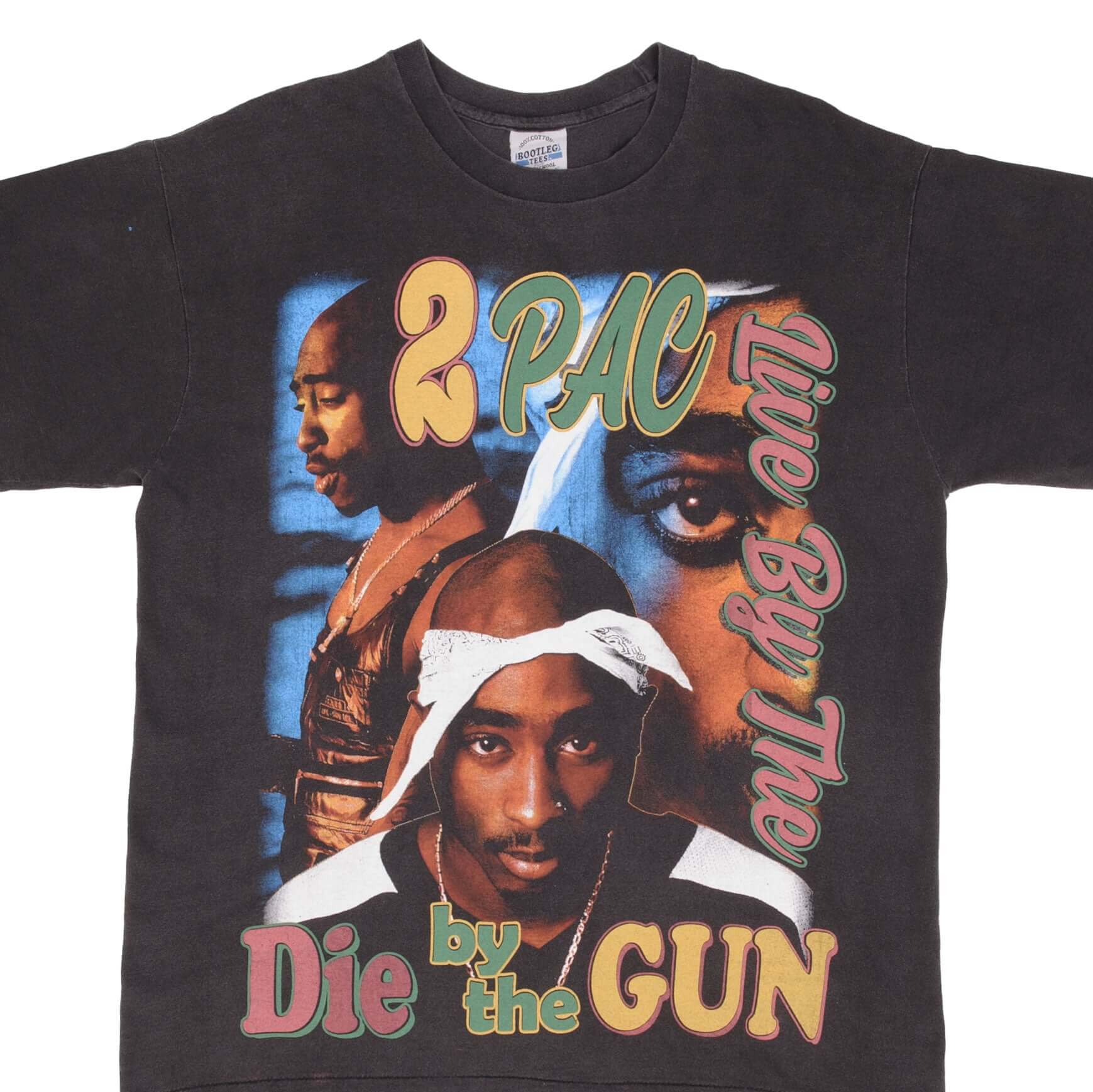 Vintage 2Pac Tupac Rap T-Shirt - Bootleg Live Die by the Gun Graphic Tee - Single Stitch XL - 90s Hip Hop Streetwear for Concerts & Casual Outfits