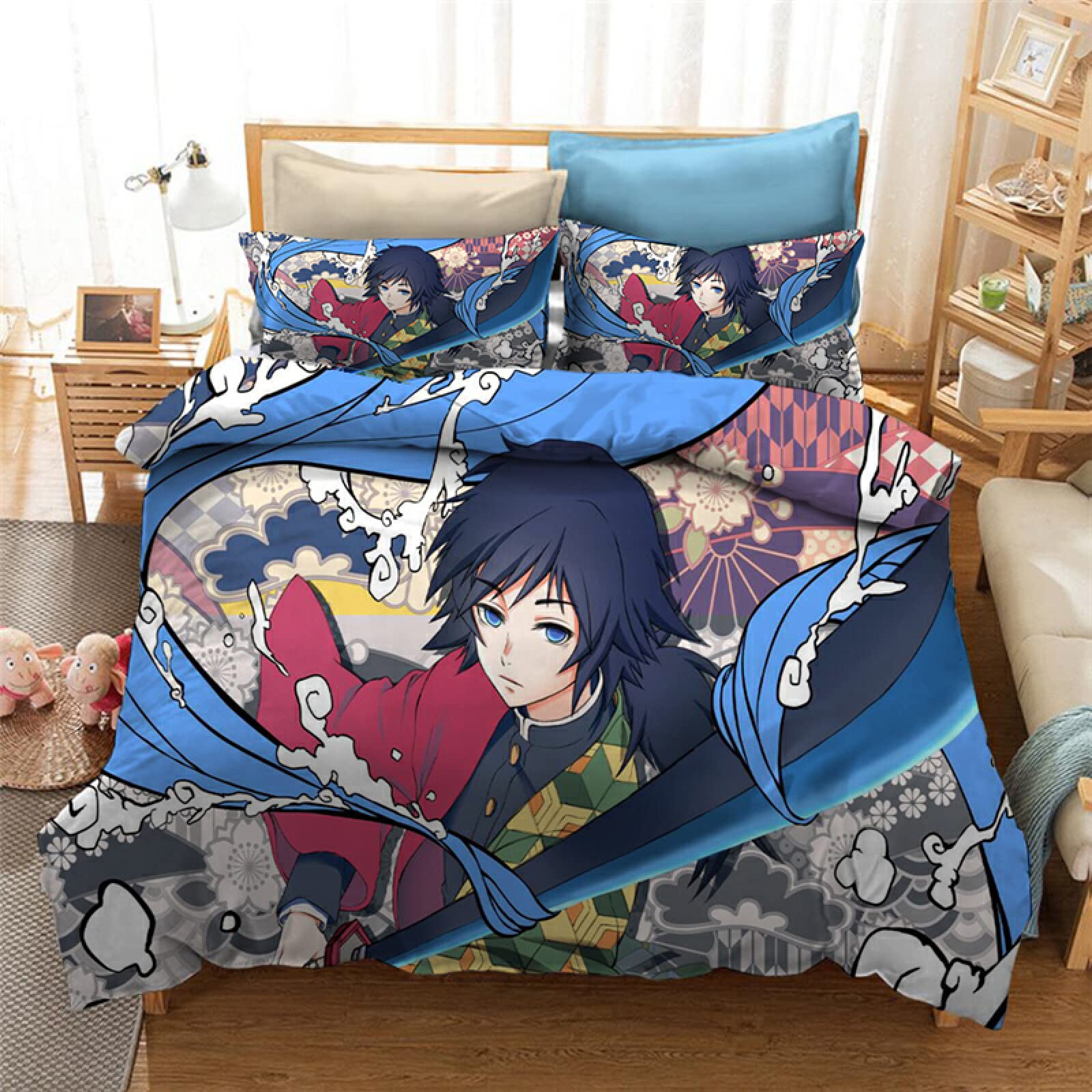 Anime Demon Slayer Tomioka Giyuu Duvet Cover Set - Cartoon Bedding for Kids & Teens (102x90 Inches) - Perfect for Boys & Girls Bedroom Decor, Anime Themed Home Accessories | Great Gift for Anime Fans & Sleepovers