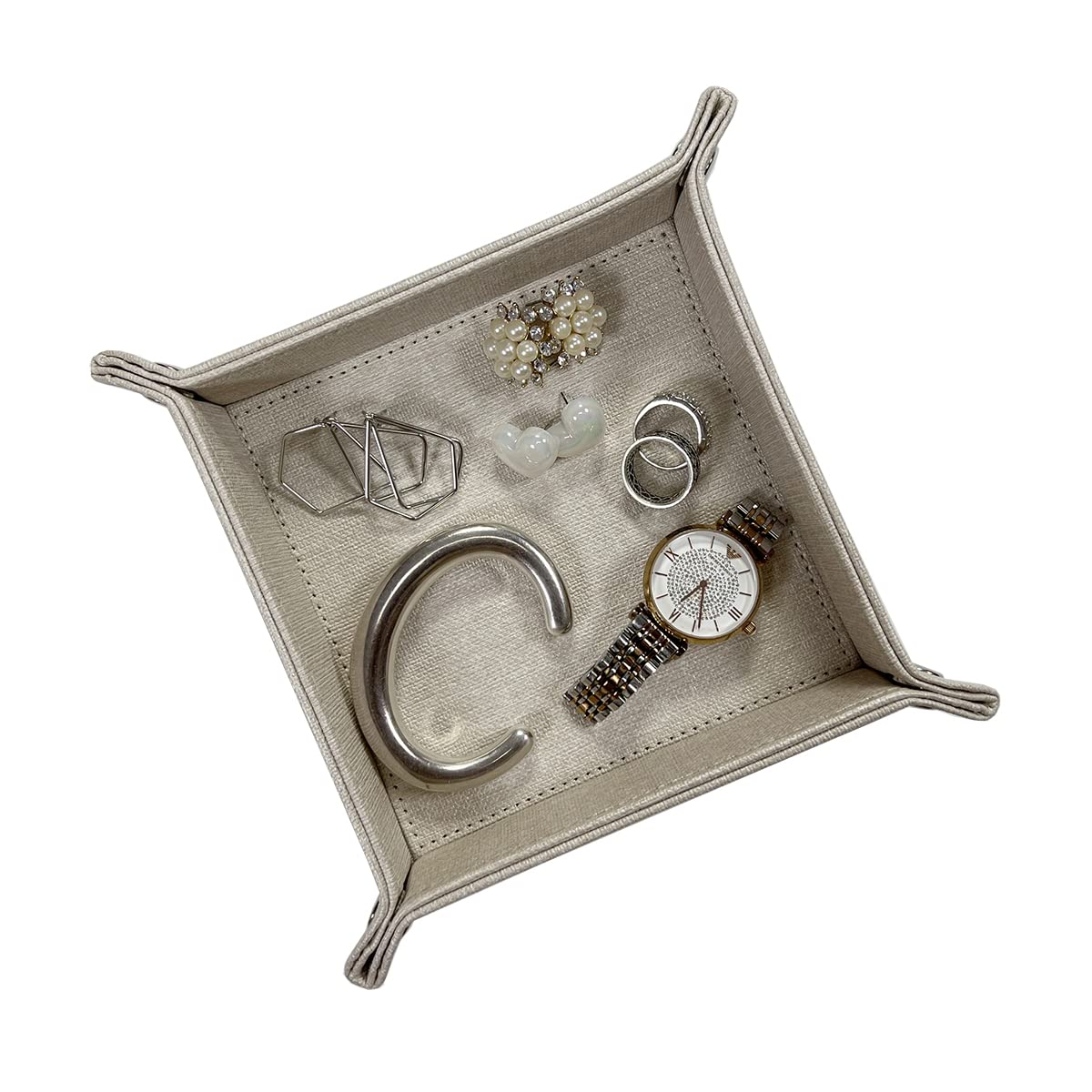UnionBasic Jewelry Tray Organizer - Beige Ring Dish for Watches, Earrings & Keys | Entryway Catchall, Nightstand Valet & Electronics Holder | Perfect for Bedroom, Bathroom & Vanity Organization