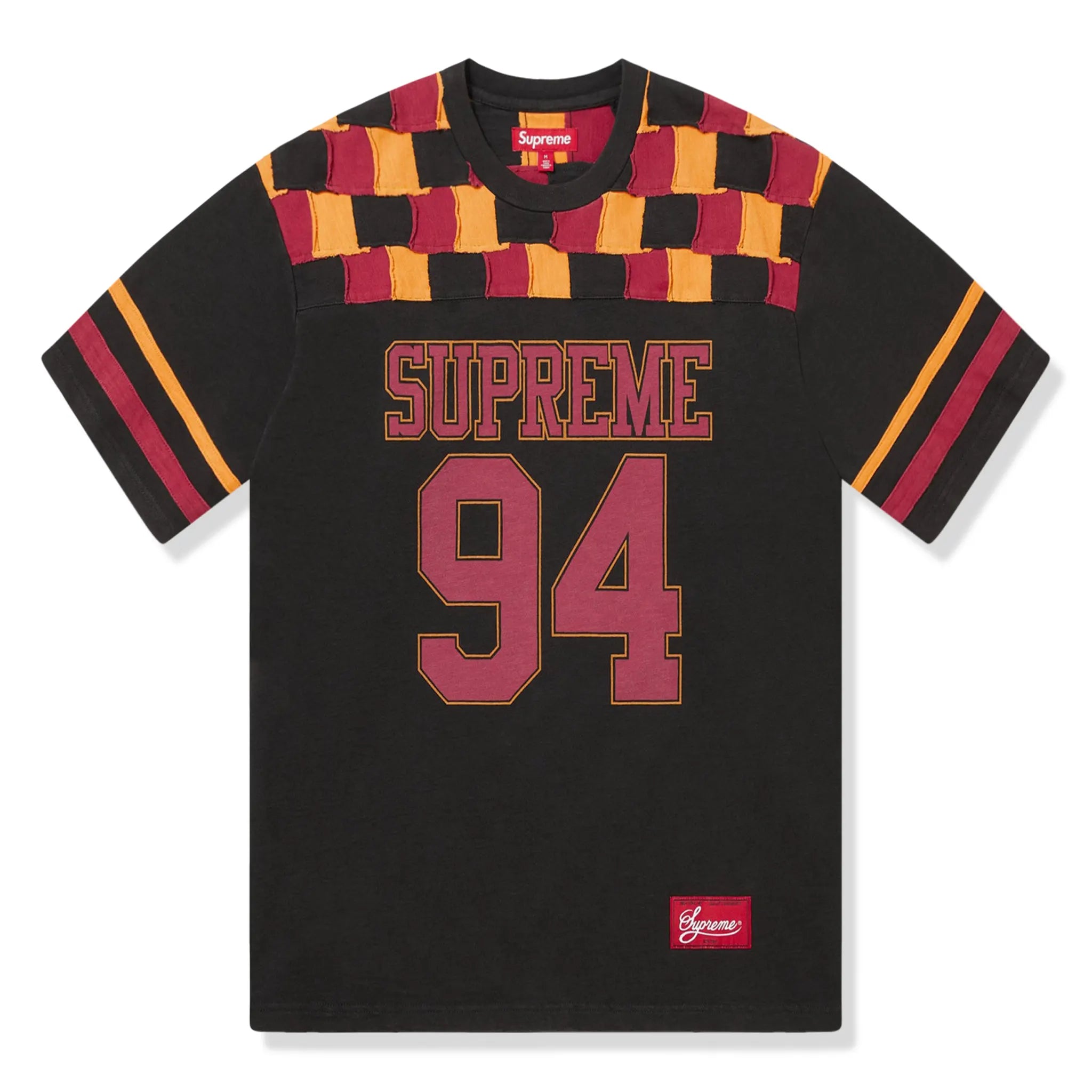 Supreme Patchwork Yoke Black Football T-Shirt for Men - Vintage Style Cotton Jersey Tee - Perfect for Game Day, Streetwear & Casual Outfits