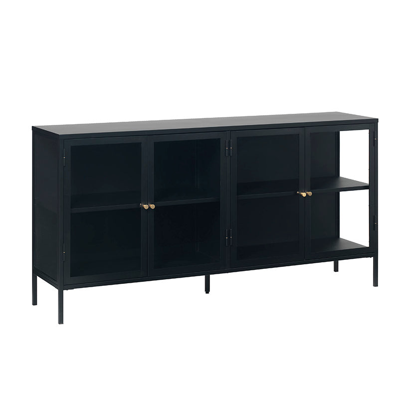 Modern CARMEL 4 Glass Door Sideboard Buffet Cabinet - 170cm Wide Black Wooden Storage Unit for Dining Room & Living Room - Perfect for Displaying China, Glassware & Home Decor