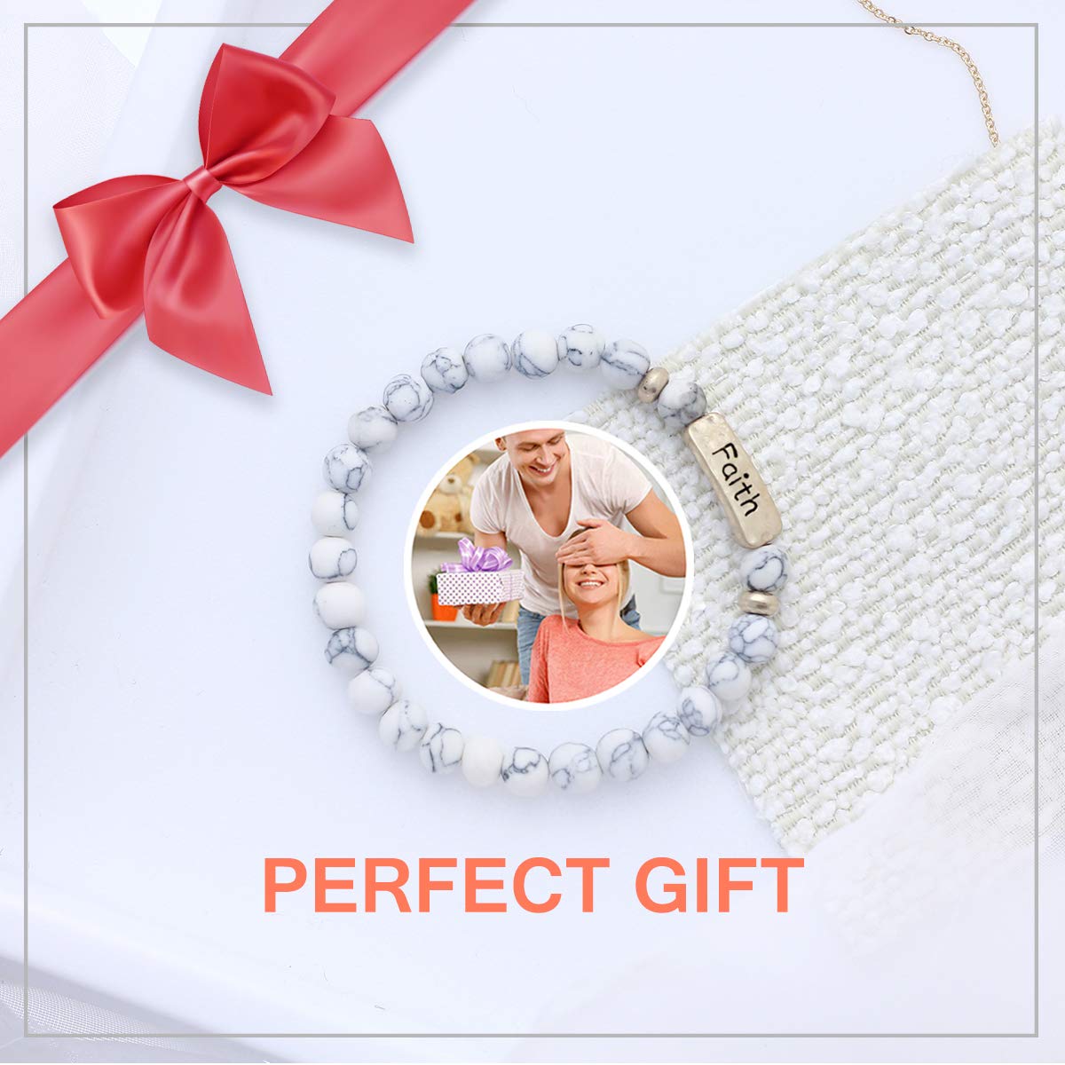 Inspirational Bracelets for Women - Faith Bracelet with Natural Stones & Stretch Design - Gift Box Included - Perfect for Daily Wear, Meditation & Thoughtful Gifts