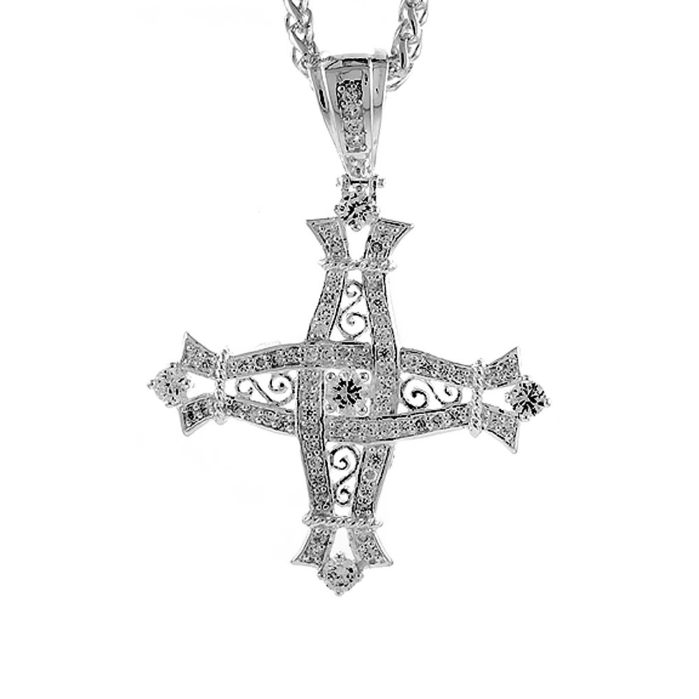 2 3/4 Inch Sterling Silver CZ Iced Out Large Cross Pendant Necklace for Men - Hip Hop Bling Jewelry Gift - Perfect for Parties, Gifting & Streetwear Fashion