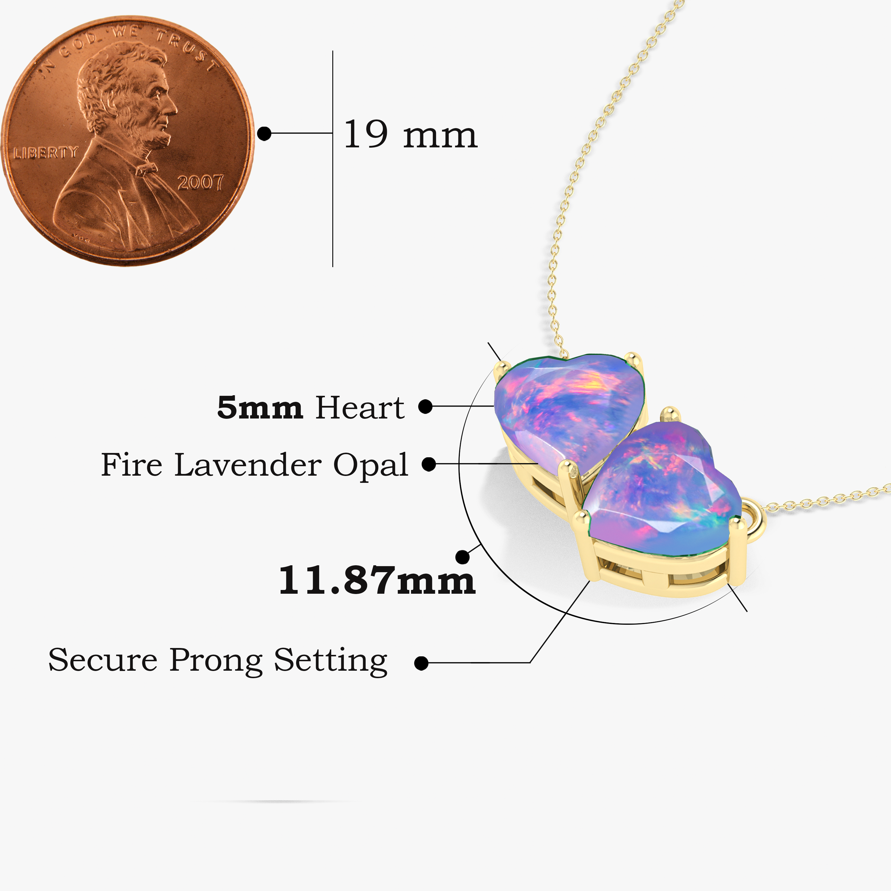 Lavender Opal Dual Heart Pendant Necklace - Dainty Sterling Silver Jewelry for Women, Gift for Her, Valentine's Day & Anniversary Present