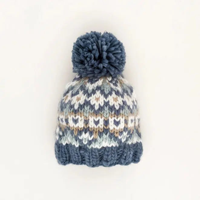 Warm Huggalugs Pom Pom Knit Beanie - Slate Fair Isle Design - Perfect for Winter Outdoor Activities & Casual Fashion