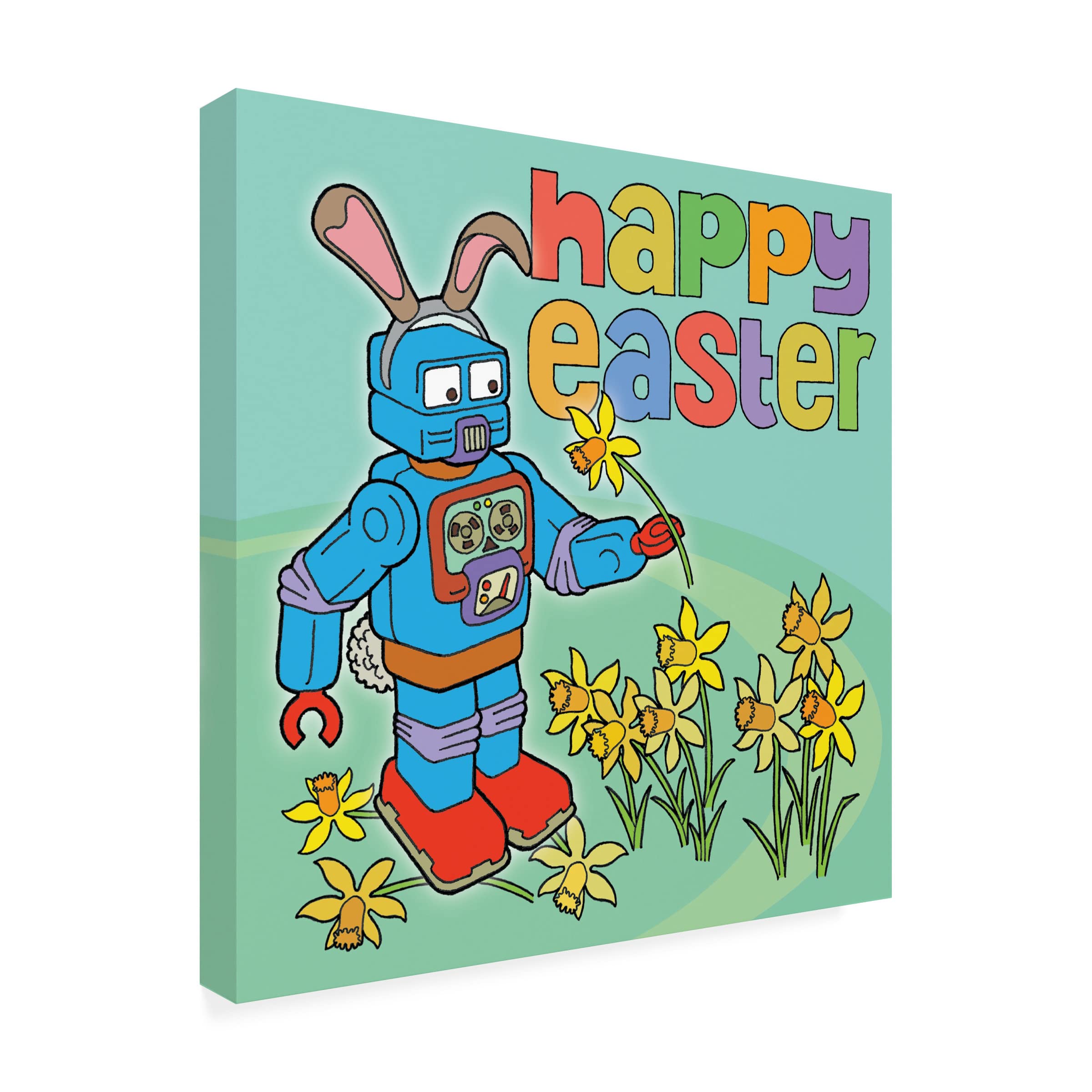 Trademark Fine Art 'Easter Bunny Bot' Canvas Print by Duncan Wilson - Whimsical Robot Easter Decor for Living Room, Nursery & Holiday Home Decor