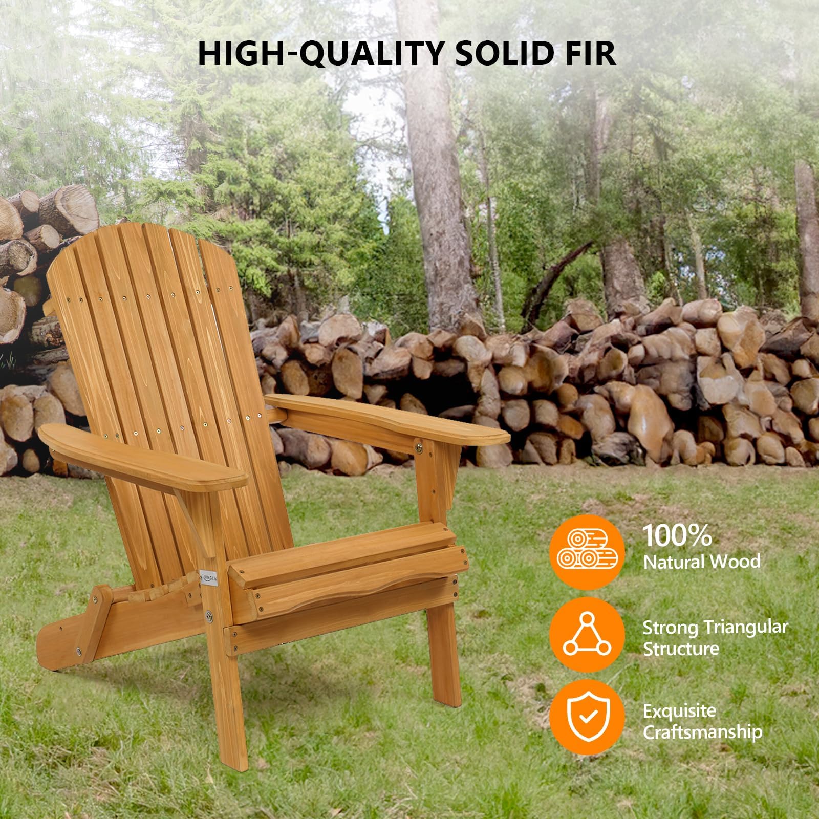 VINGLI 4-Piece Folding Adirondack Chairs Set - Weather-Resistant Outdoor Patio Furniture for Backyard, Garden, Campfire & Bonfire - Comfortable Highwood Lounge Chairs with Fire Pit Compatibility
