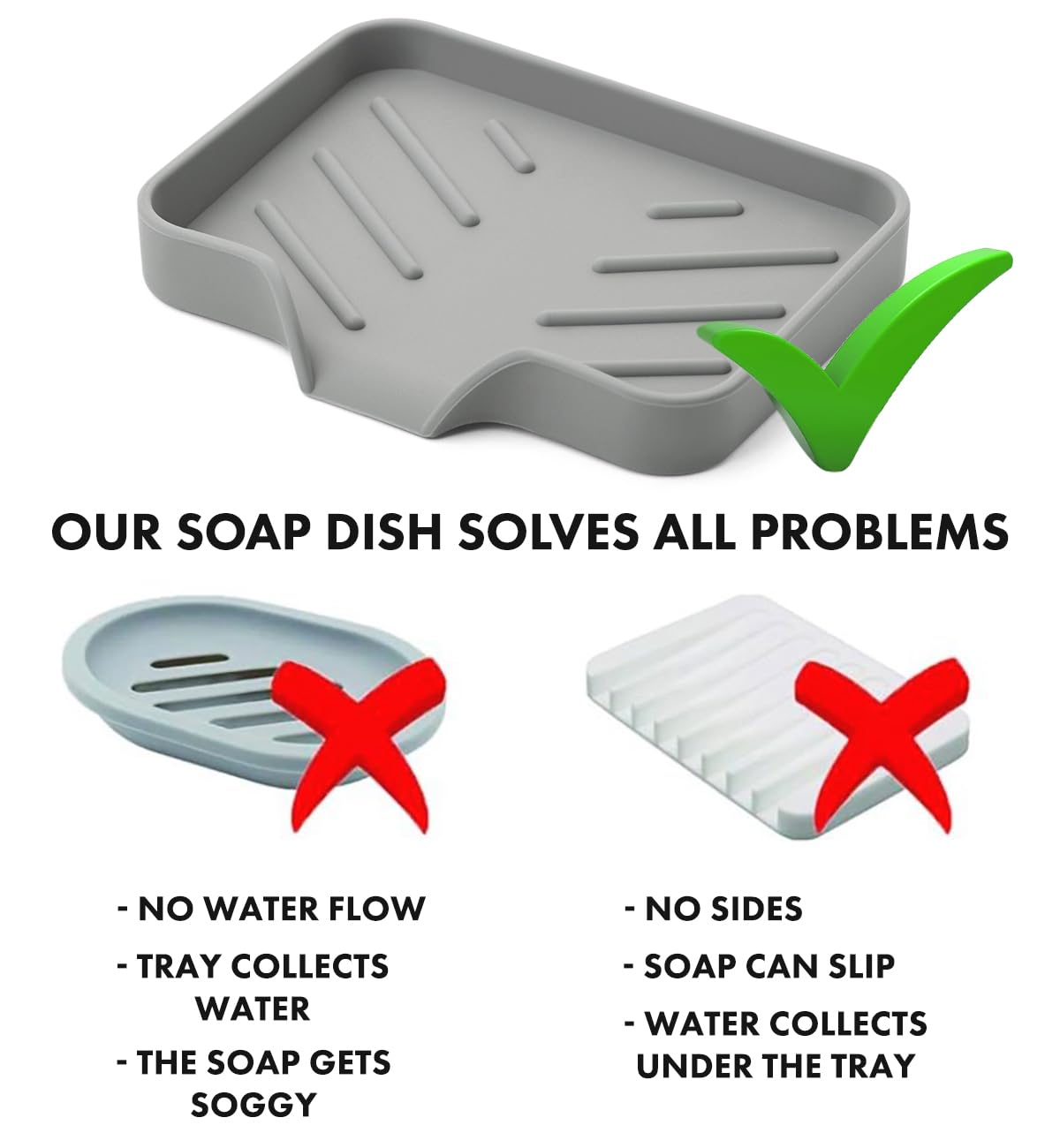 Premium Gray Self-Draining Soap Dish for Shower & Bathroom - Durable Silicone Soap Holder for Daily Use