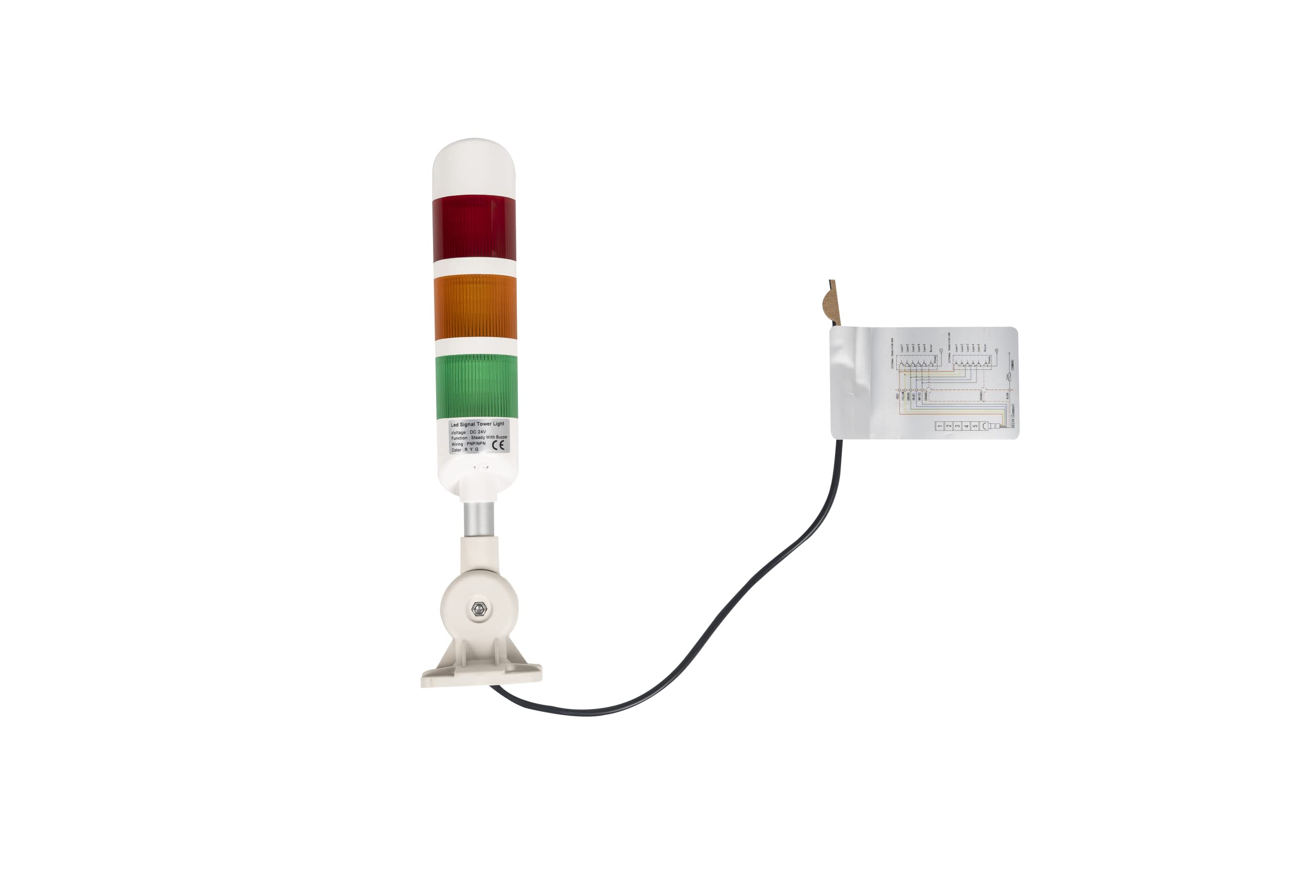 Stackable LED Andon Tower Lights with Rotatable Base - 24VDC Industrial Warning Column Lights (3 Layer with Buzzer) for Factory Automation & Warehouse Safety Alerts