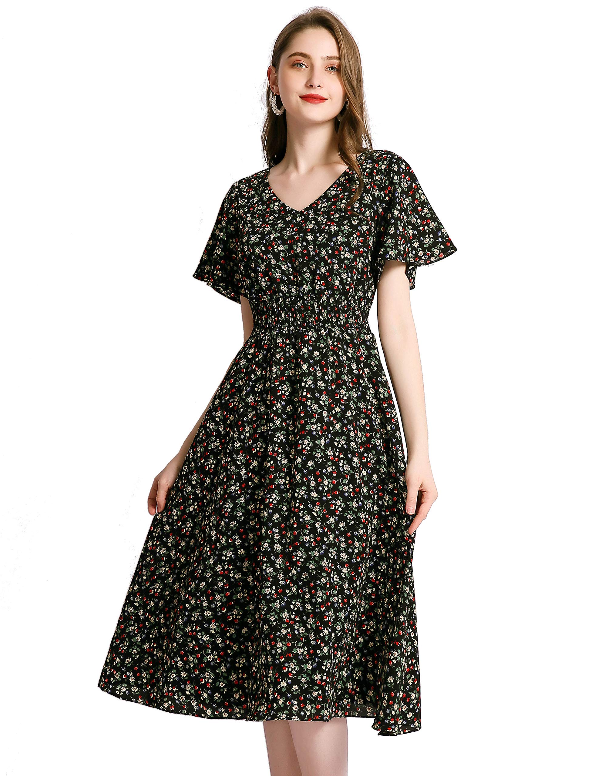 Elegant Chiffon Floral Summer Dress for Women - Stretchy Elastic Waist Beach Sundress | Perfect for Vacation, Pool Party & Casual Outings