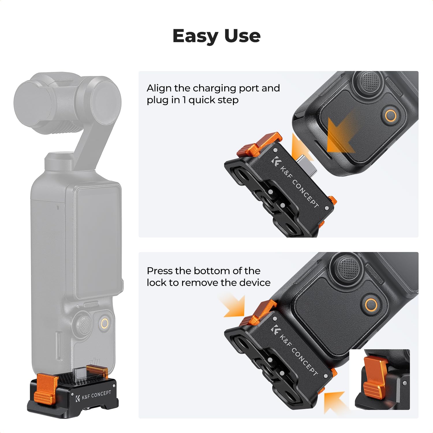 DJI Osmo Pocket 3 Charging Dock - K&F Concept Aluminum Alloy Desktop Charging Adapter with Type-C Port, Arca-Swiss Standard Compatibility, 1/4