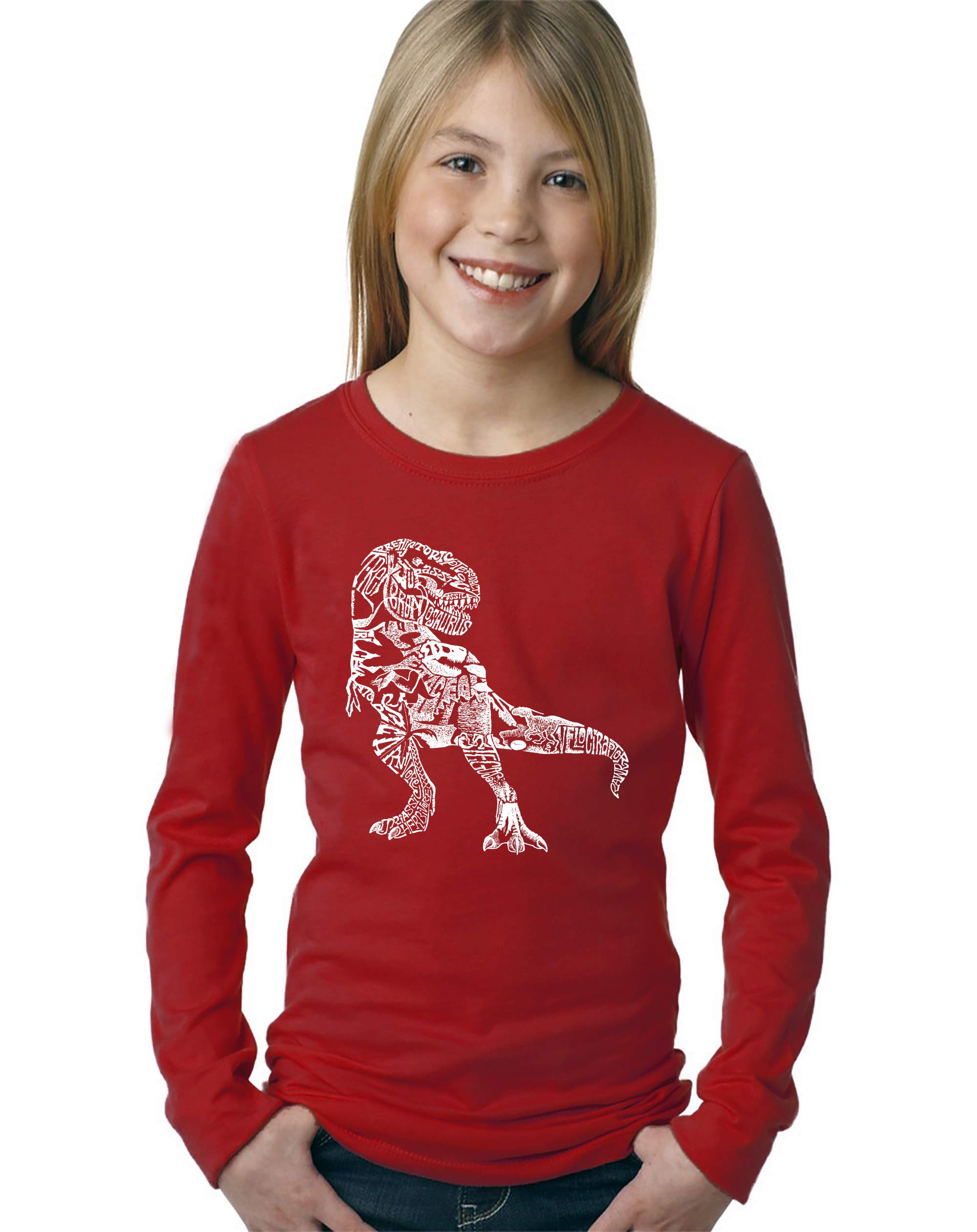 Dino Themed Girls' Long Sleeve Graphic Tee - Cute Dinosaur Print Shirt for Kids | Playdates, School, Birthday Parties