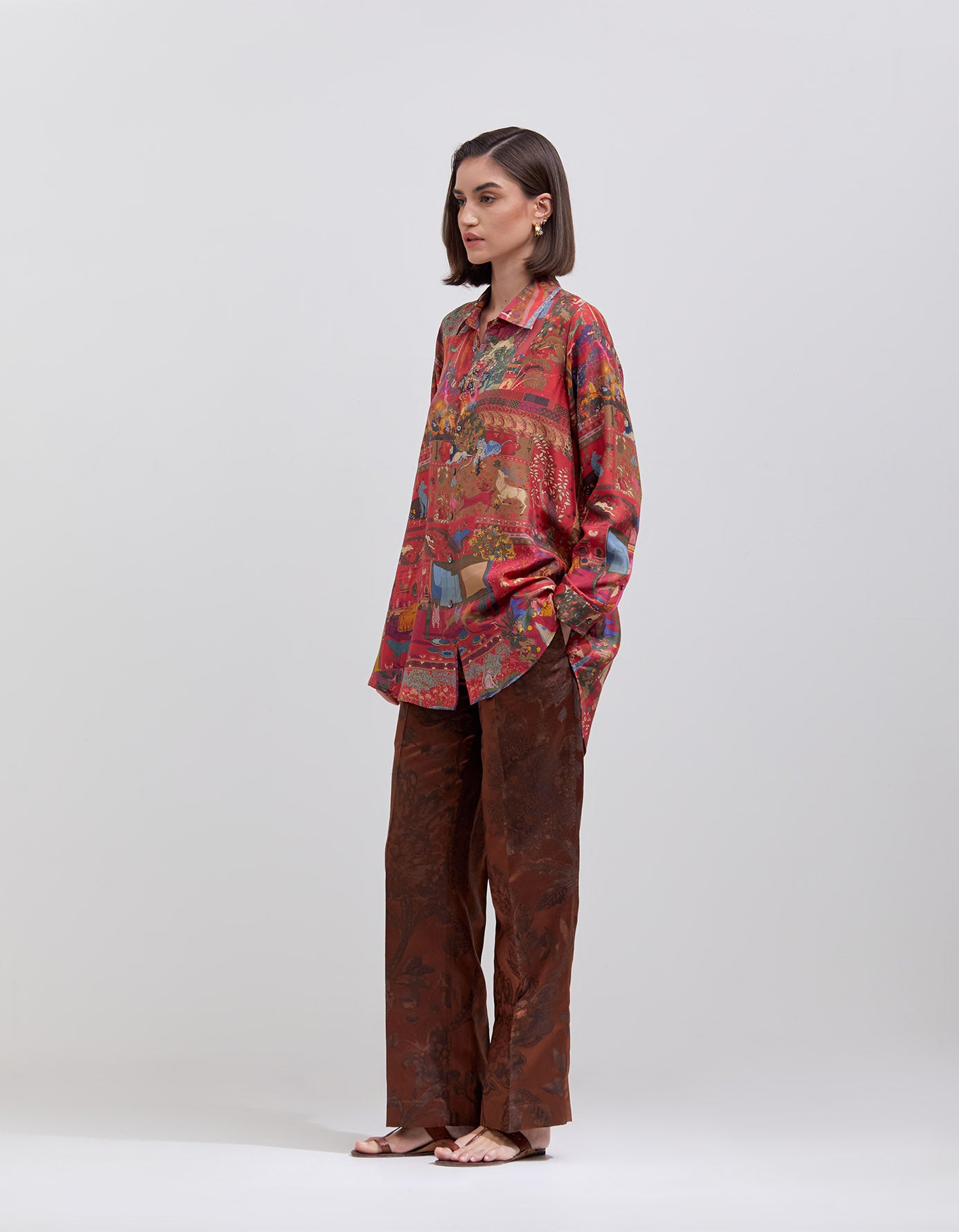 Diya Silk Shirt in Crimson Red - Panchatantra Inspired Ethnic Wear for Festivals, Weddings & Cultural Events